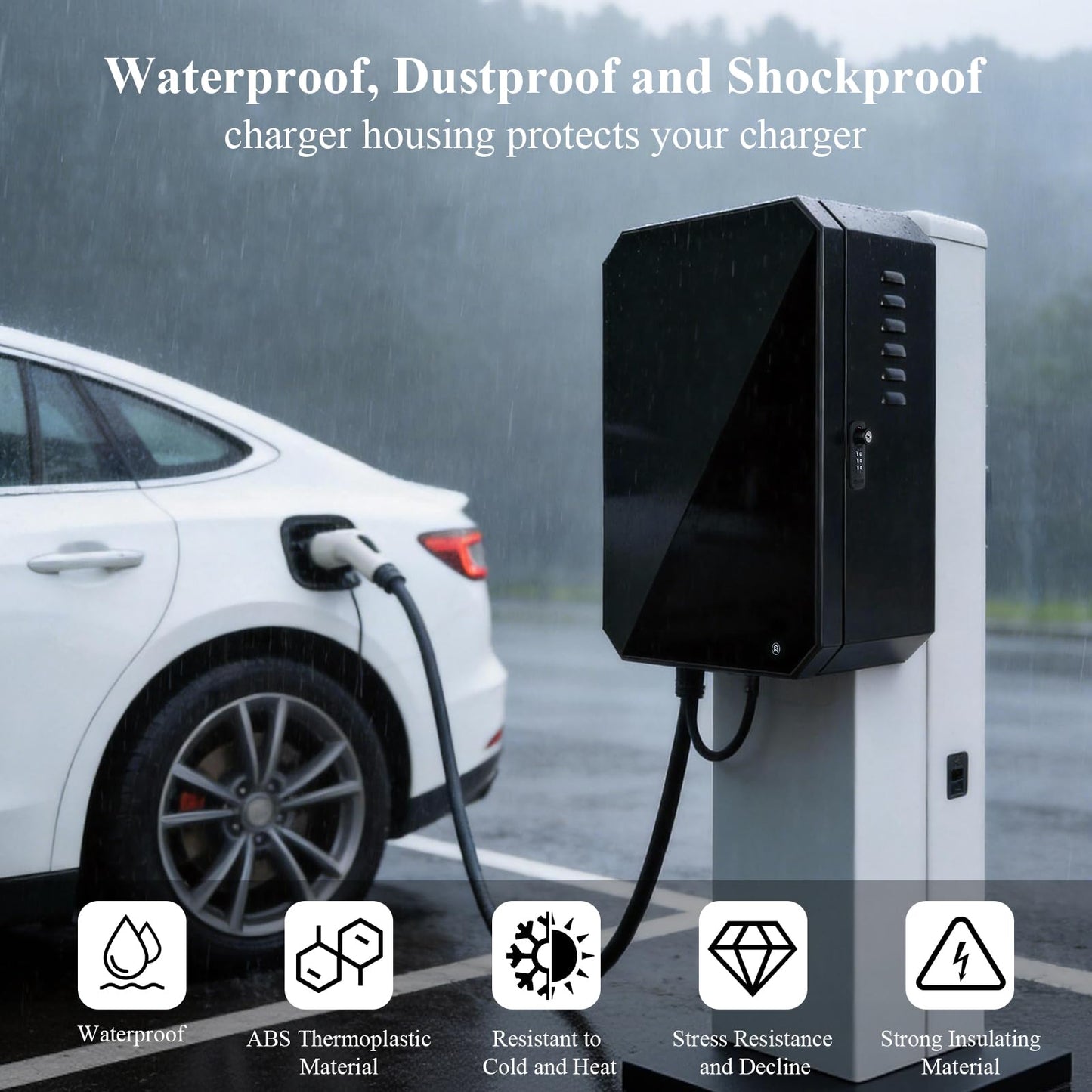 QLYYOPSK EV Charger Lock Box, Waterproof Outdoor Wall Station Enclosure, IP65 Weatherproof, 23'' x 16'' x 9'', Steel with Acrylic Window, Combination Lock & Cable Holder, for Level 2 EV Charger
