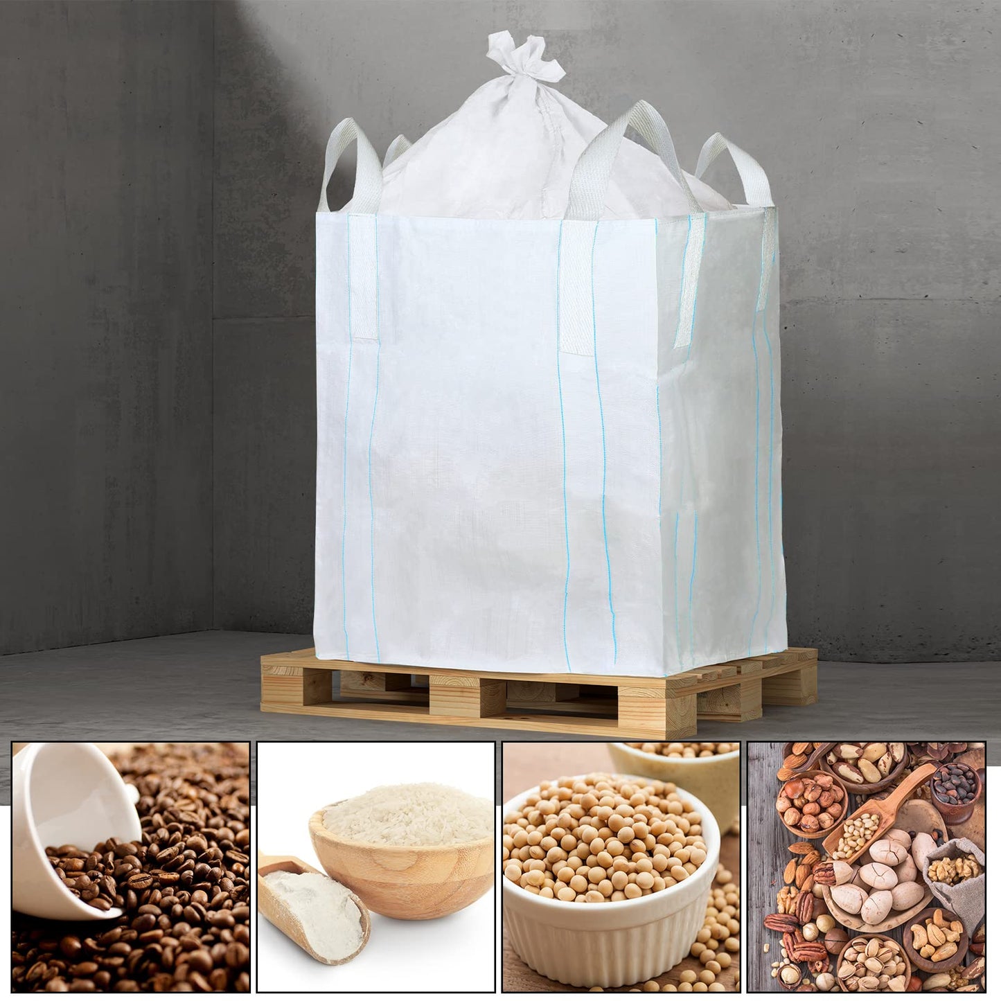 Hoolerry 1 Pcs FIBC Bag Bulk Sack Bulk Bag for Construction Dumpster Sand 1 Ton 3300lbs 35x35x43 in Heavy Duty Large Sand Sacks with Duffle Bottom and Handle for Industrial Transport
