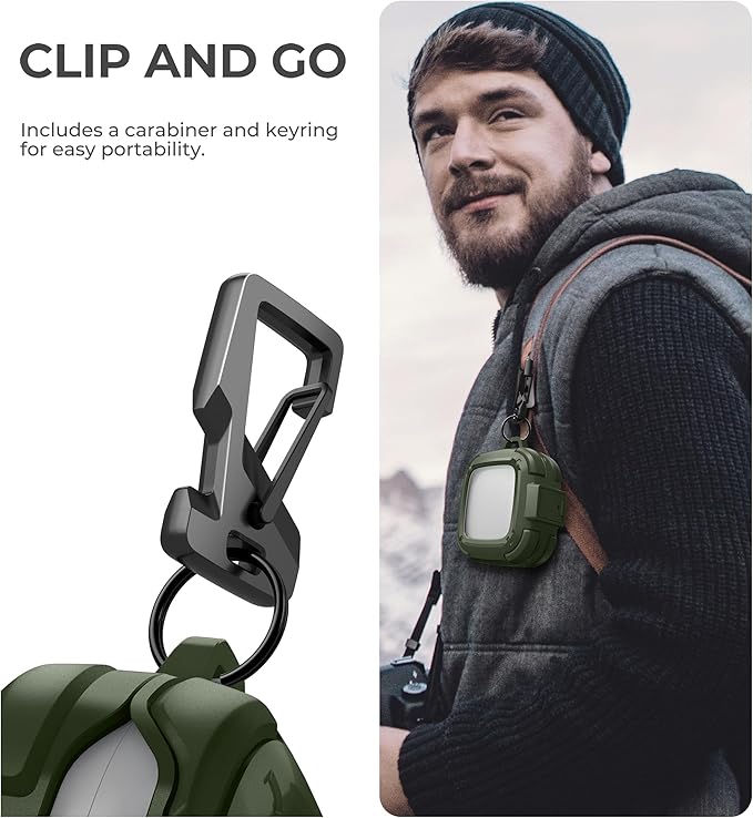 Dexnor for SHOKZ OpenFit Air Case with Drop-Proof Lock, Shockproof Rugged Bumper Cases Protective Cover with Carabiner & Keyring & Cleaner Kit Green