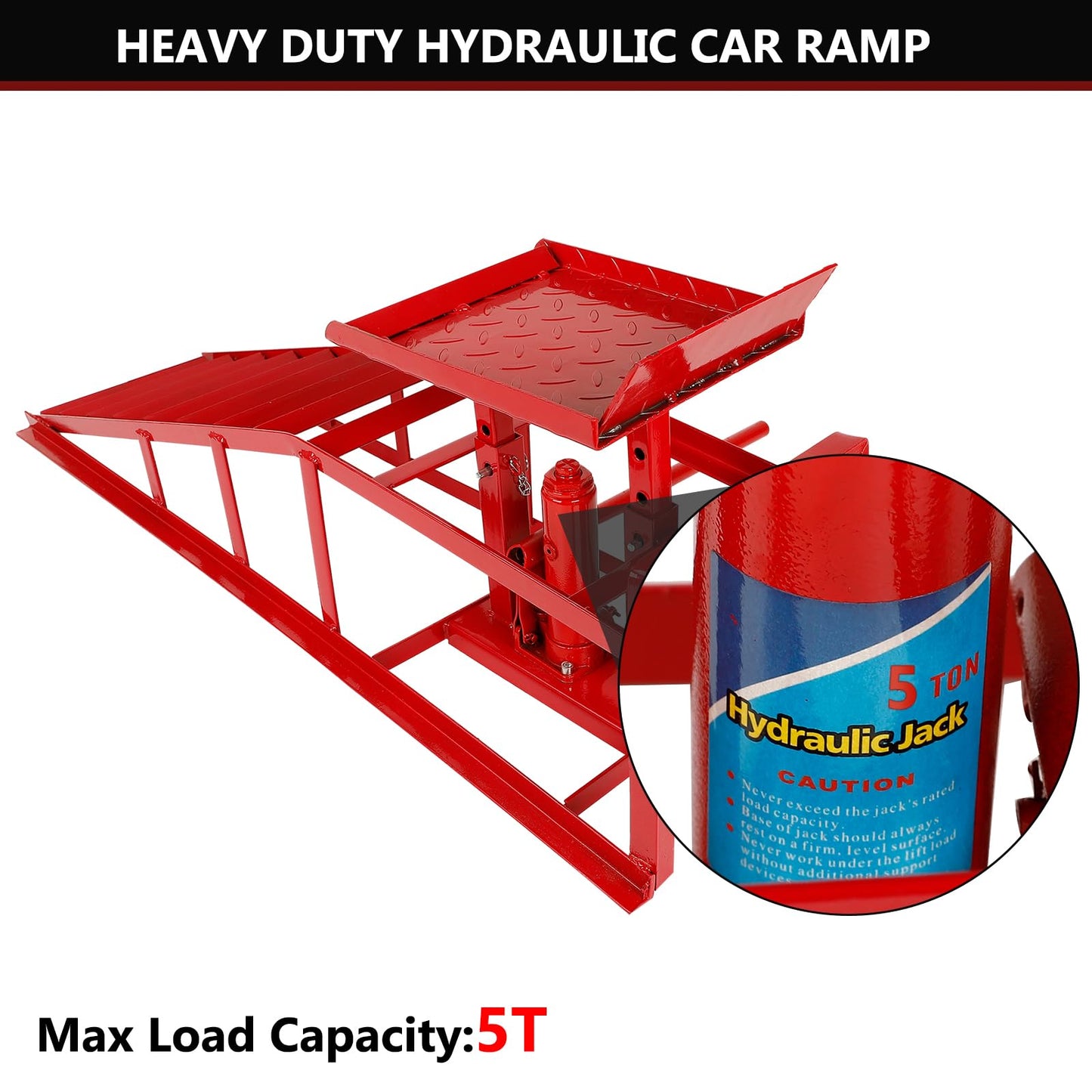 2-Pack 5 Ton Low Profile Hydraulic Car Ramps with Built-in Jack, Adjustable Vehicle Lift Service Ramps, 9.8" to 15" Height Range, Heavy Duty Steel Ramps for Oil Changes, SUVs & Light Trucks