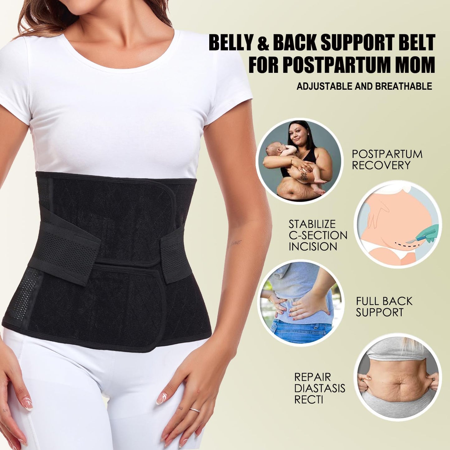 MAMODY Postpartum Belly Band – Postpartum Belly Wrap, Abdominal Binder Post Surgery C-section Recovery Support Belt After Birth Brace, Slimming Girdles (Midnight Black, S/M)