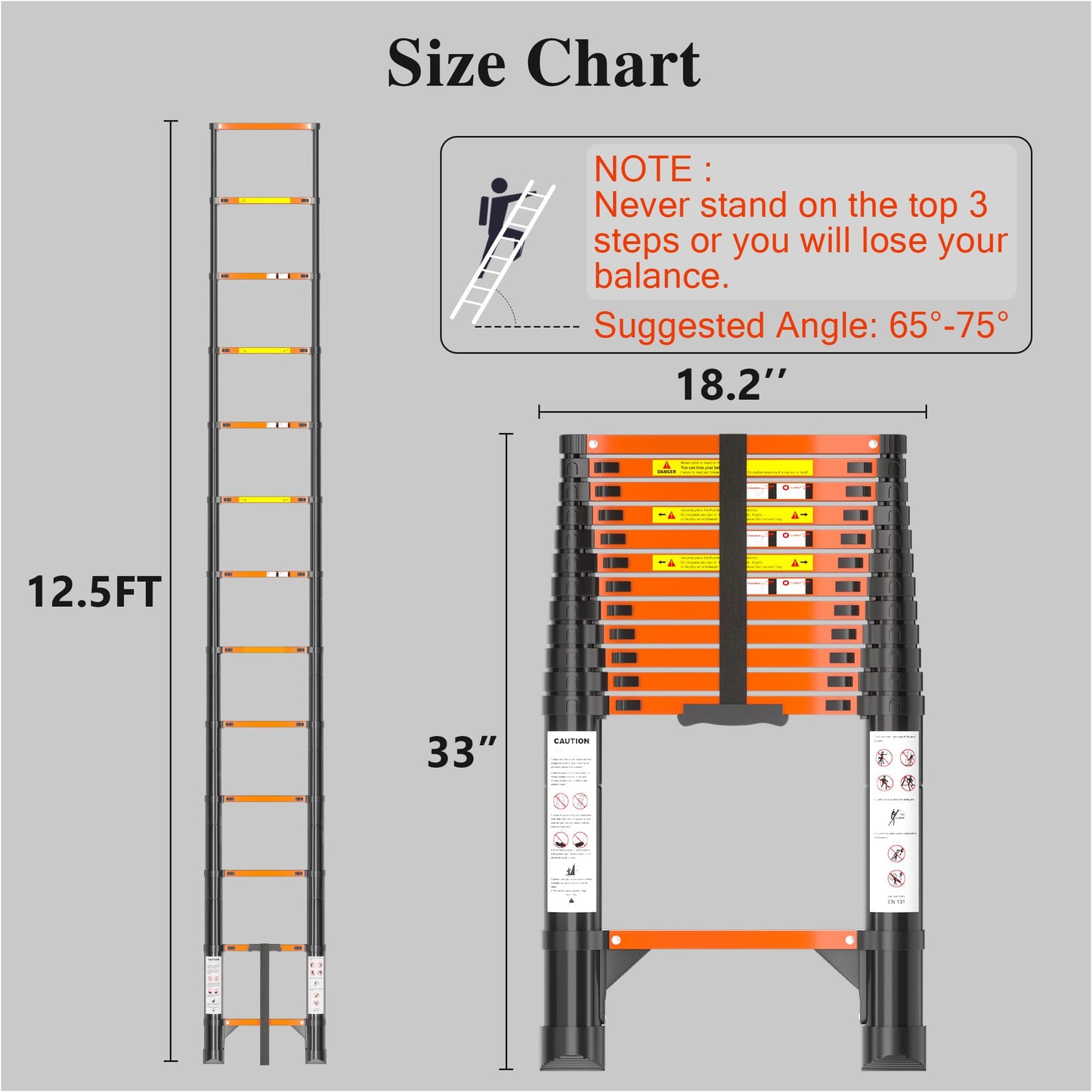 Telescoping Ladder, 12.5 FT Aluminum Extendable Ladder, 330 Lbs Capacity, Collapsible Folding Ladder for House, Roof, RV & Travel Trailer (Black+Orange)