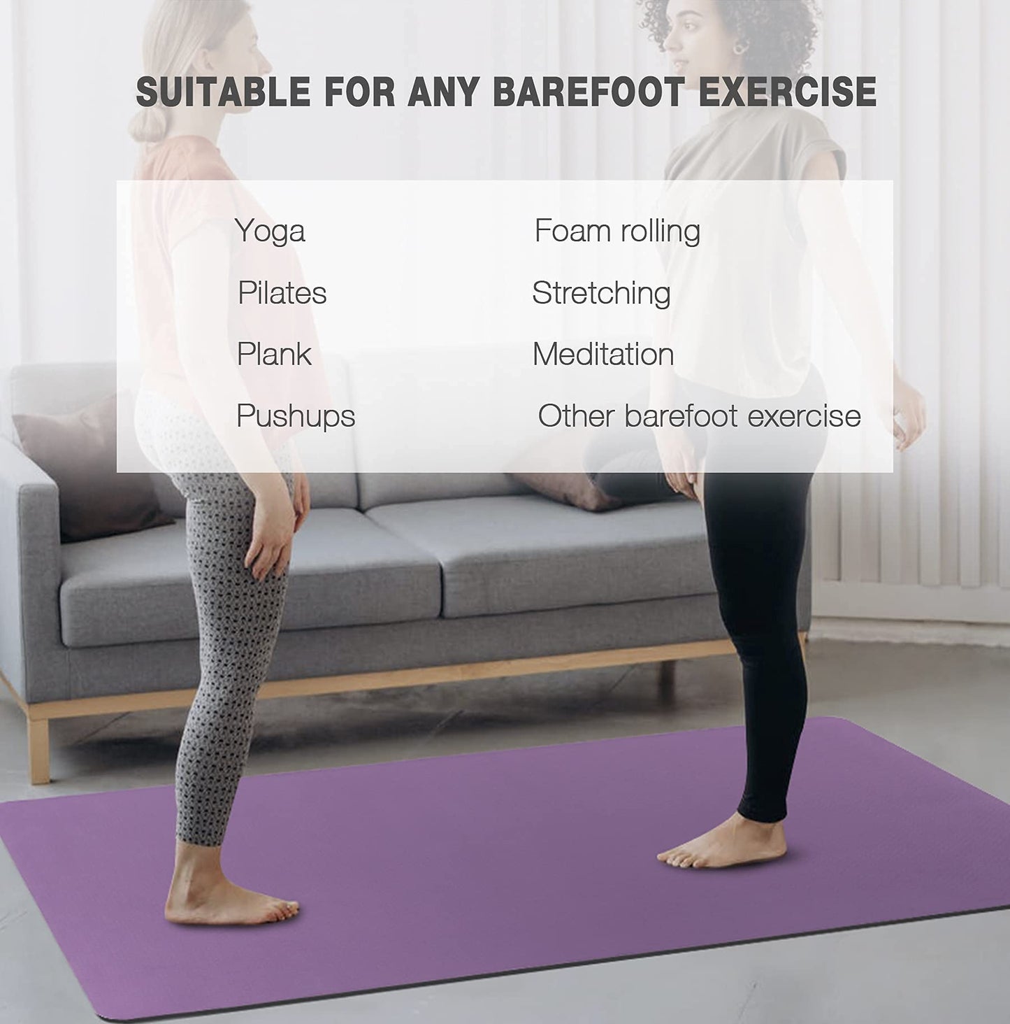 Large Yoga Mat for Men and Women - 6'x4'x6mm, Extra Wide TPE Fitness Mat for Home Gym Workout, Non-Slip, Perfect for Barefoot Exercise (Yoga, Pilates, Stretching, Meditation)
