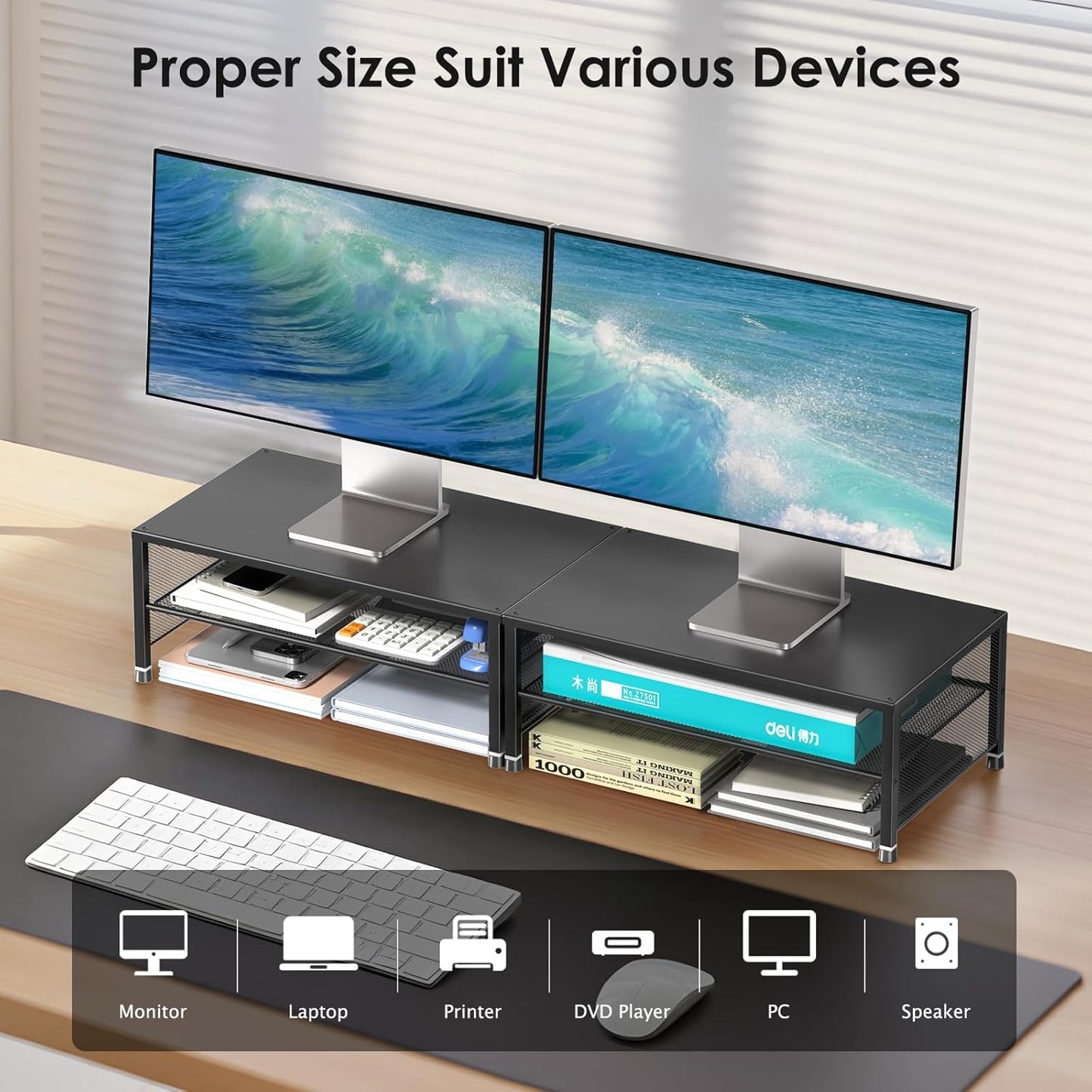 2-Tier 2-Pack) ECOLOVI Computer Monitor Stand Riser, Desk Organizer for Monitor, Printer & Laptop Stand, Desktop