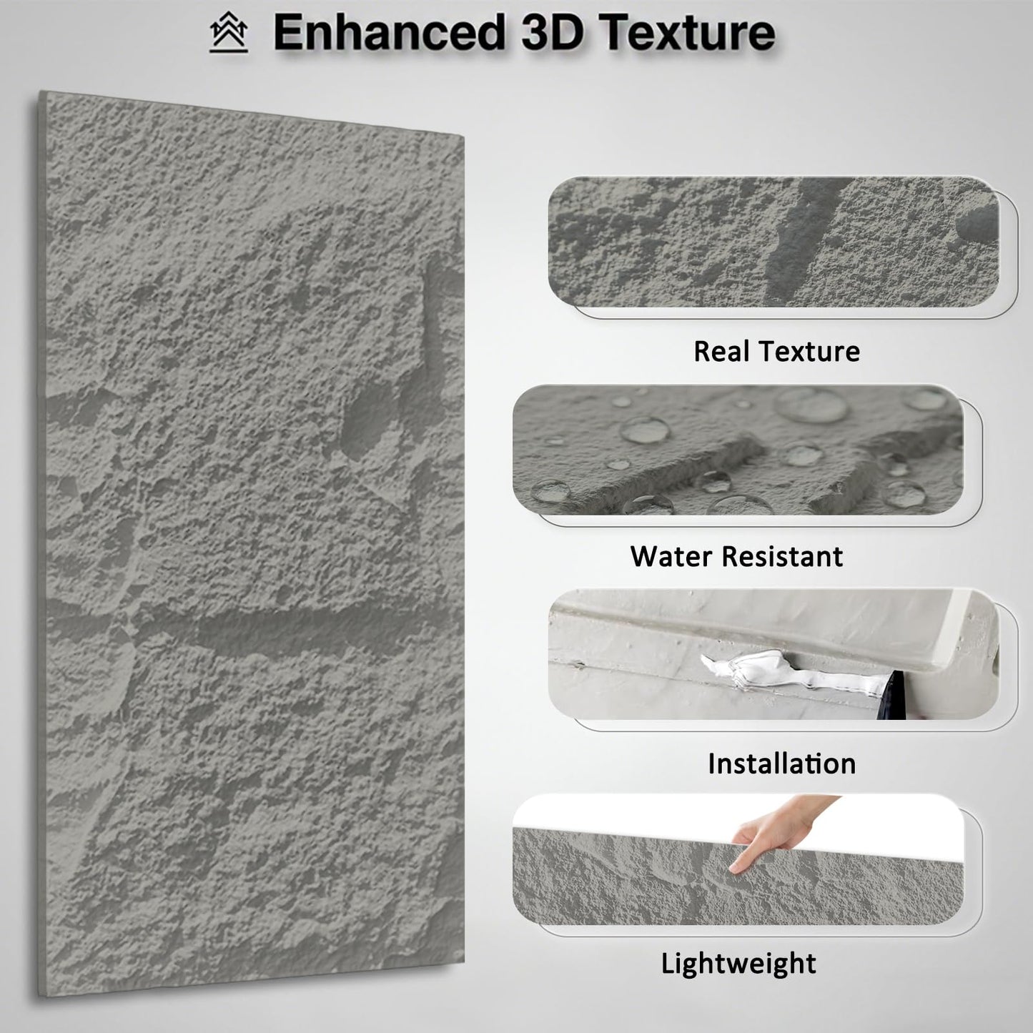 3D Faux Stone Wall Panels, 1.18" wall Panels for Interior wall Decor, 4 PCS PU Wainscoting Panel， Cement Texture， Thicker Accent， for Living Room, Office, 47.2" x 23.6" (Light Gray)