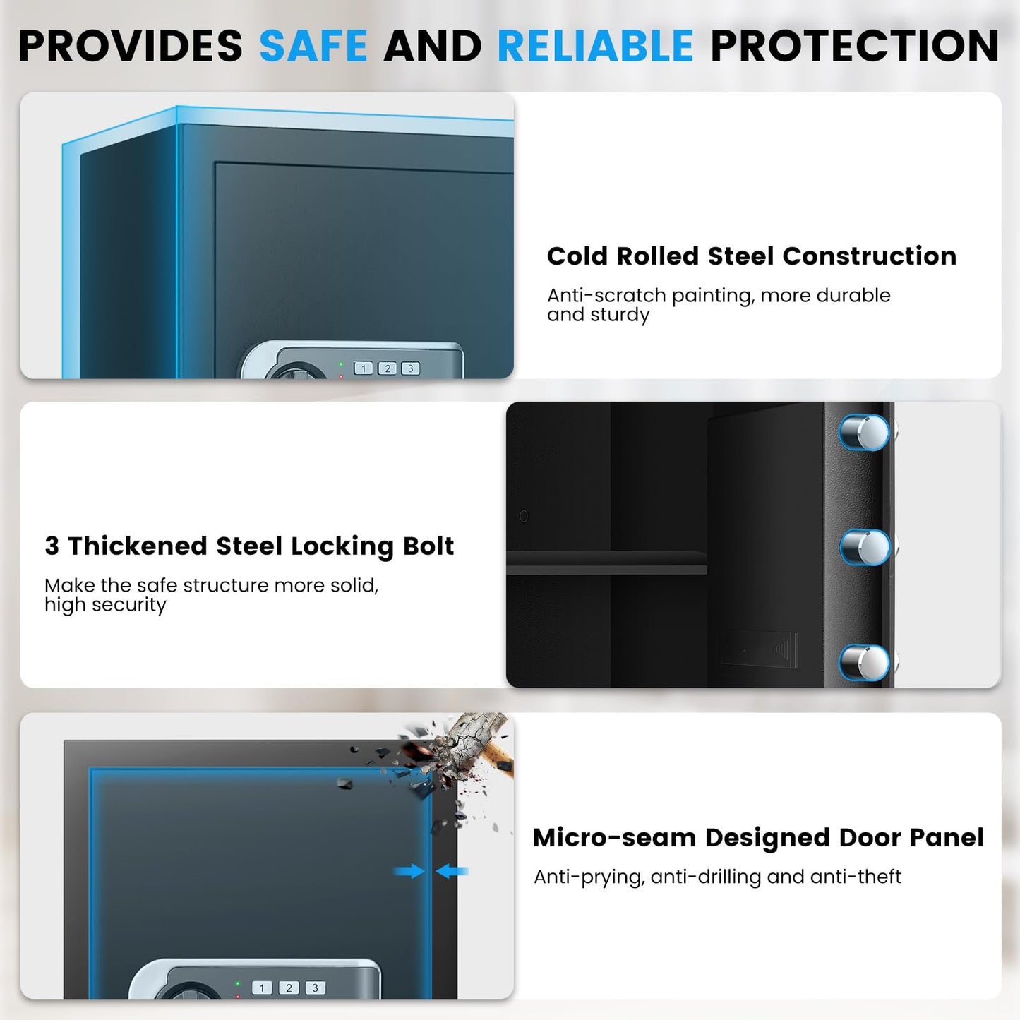 [19.7" Tall] Safe Box, 3.5 Cuft Home Safes with Fireproof Waterproof Bag, Security Digital Safe for Home with Programmable Keypad Keys, Smart Alert, Mute Mode, Anti-theft Document Safe for Valuables