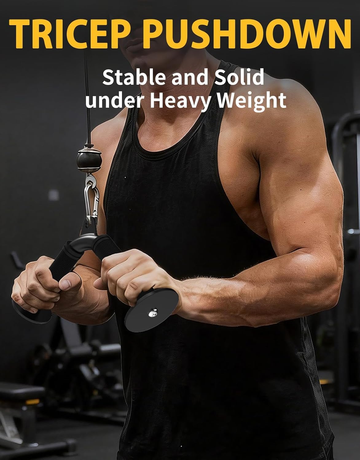 Fit4Fun Tricep V Bar Cable Attachment, Non-Slip Rubber Grip Tricep Bar for Gym Cable Machine, Tricep Pull Down Attachment for Arm Training