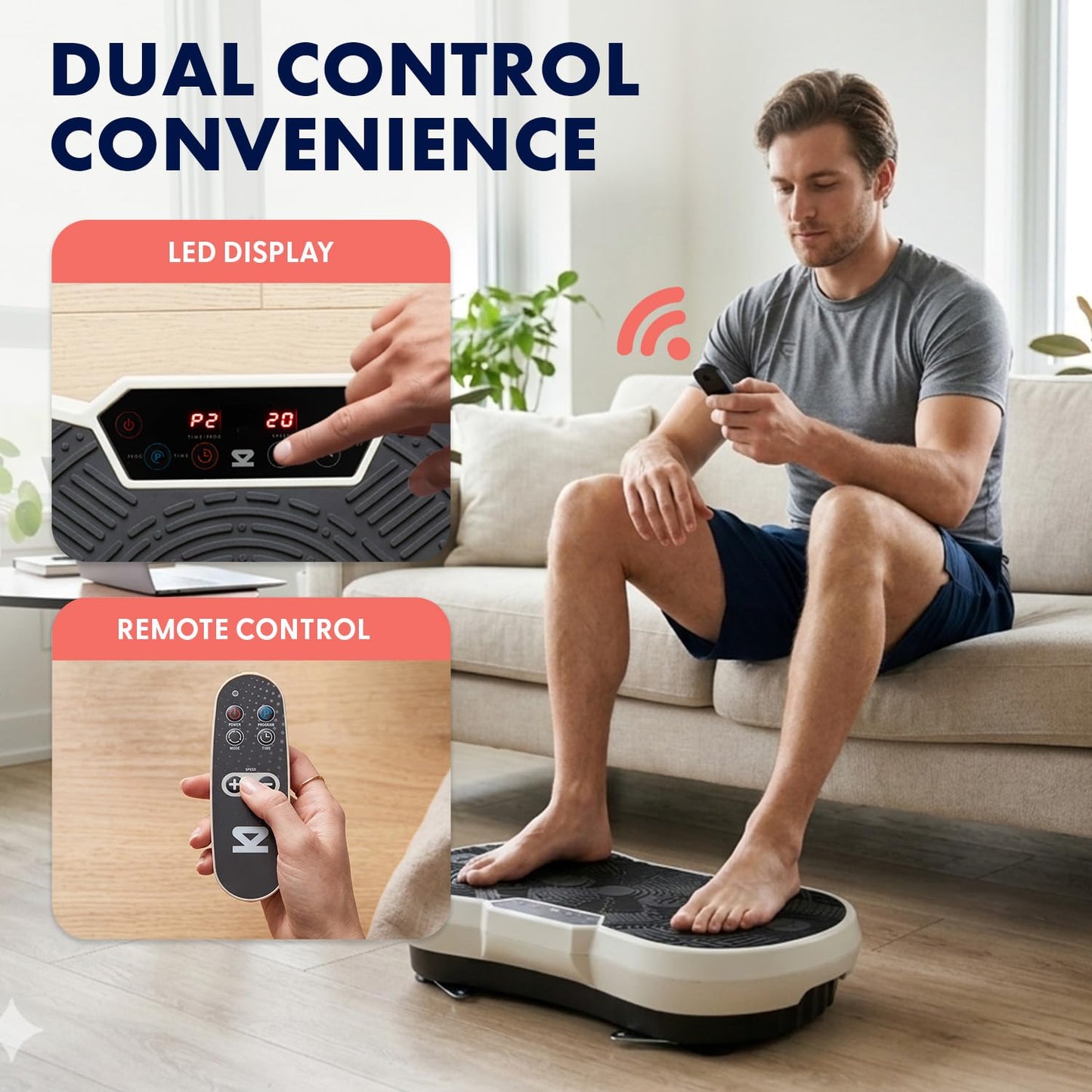 SQUATZ Vibration Plate Exercise Machine | Low-Impact Full Body Vibrator Plate with 99 Speed Levels & 9 Preset Programs | Resistance Bands & Remote Included | 265 lb Capacity | For Home & Office | Gray