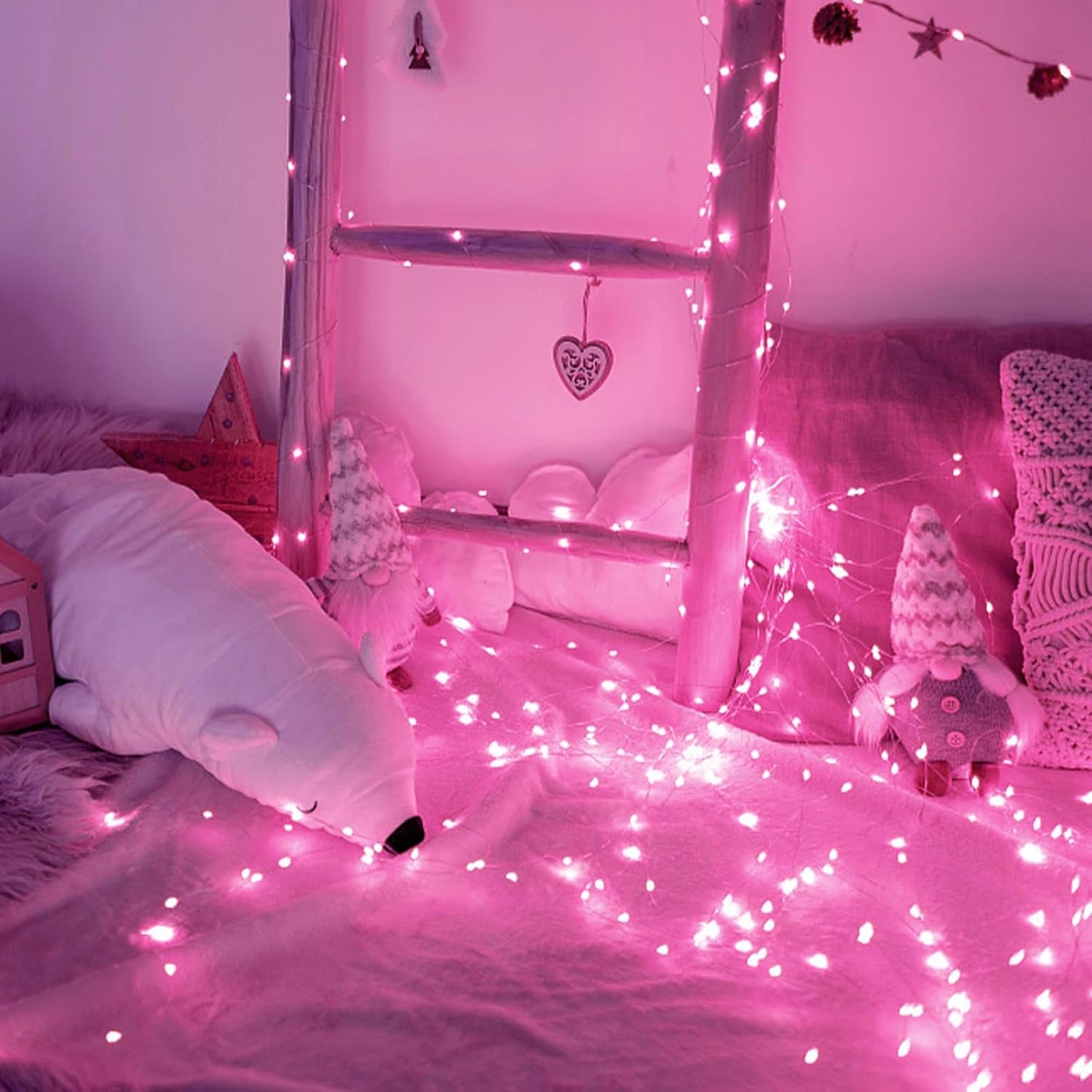 Suddus Pink Solar String Lights - 200 LED Fairy Lights, 66ft, 8 Modes for Outdoor Decor | Perfect for Halloween, Patio, and Yard