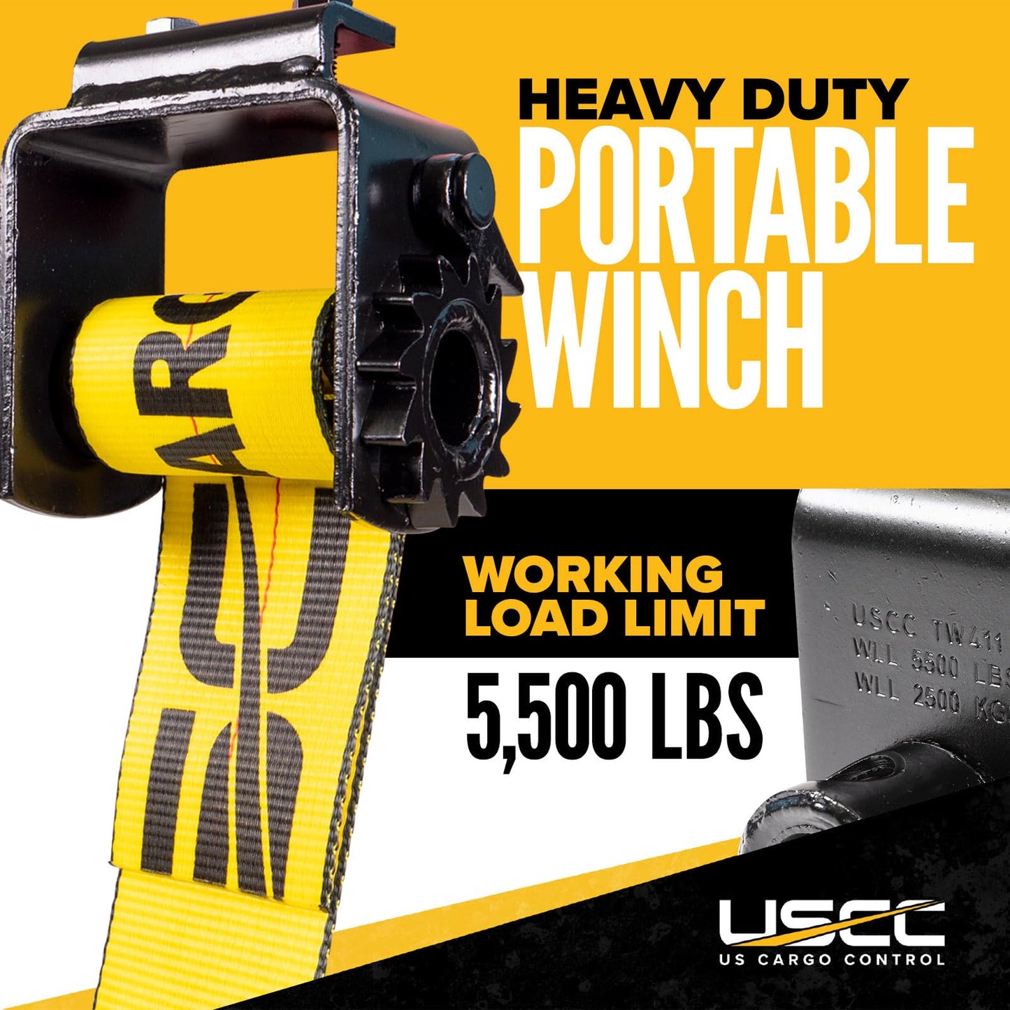 US Cargo Control Standard Portable Winch for Flatbed Trailer (5-Pack), 4 Inch Winch Holds Up 20 Feet of 4 Inch Webbing, Bolt-On Winch with 2 Set Screws for Bottom Mount, 5,500 LBS Working Load Limit