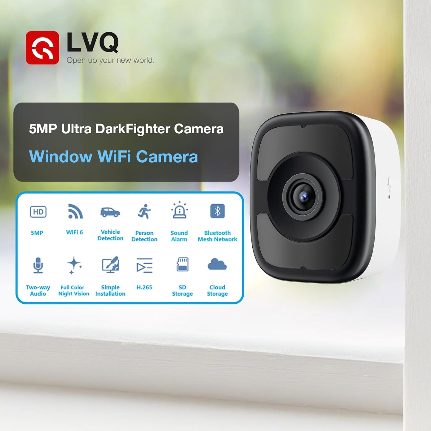 LVQ 5MP 3K 2.4G 5G 2-Way 24/7 Window Camera, & WiFi Indoor Cameras for Home Security with Color Night Vision, Window