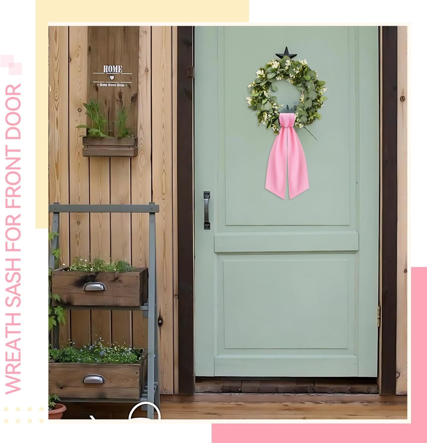 Skiennix Light Pink Wreath Sash - Elegant Linen Ribbon Bow for Front Door & Porch Decor