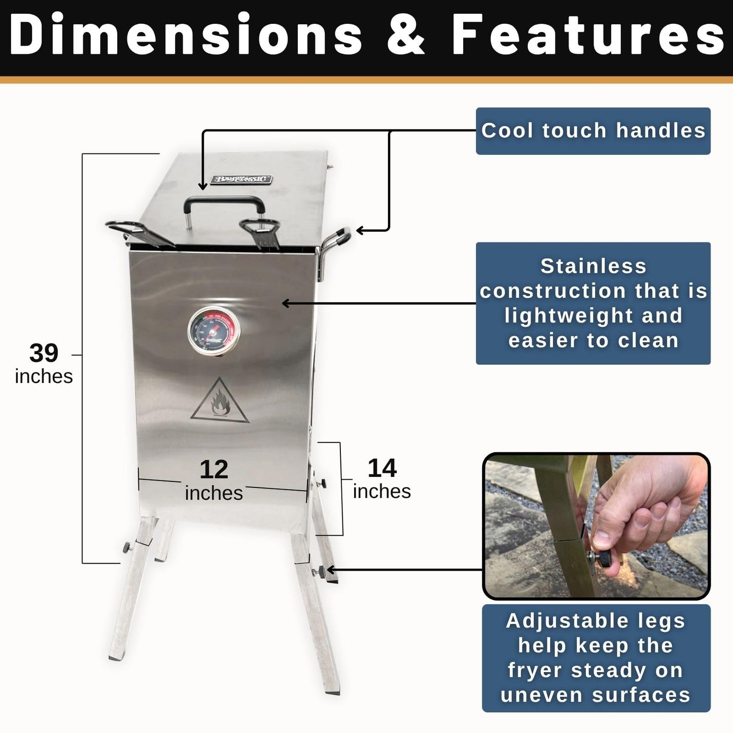 Bayou Classic Outdoor Propane Deep Fryer - 2 Baskets, Drain Valve - 4 Gal - Steel