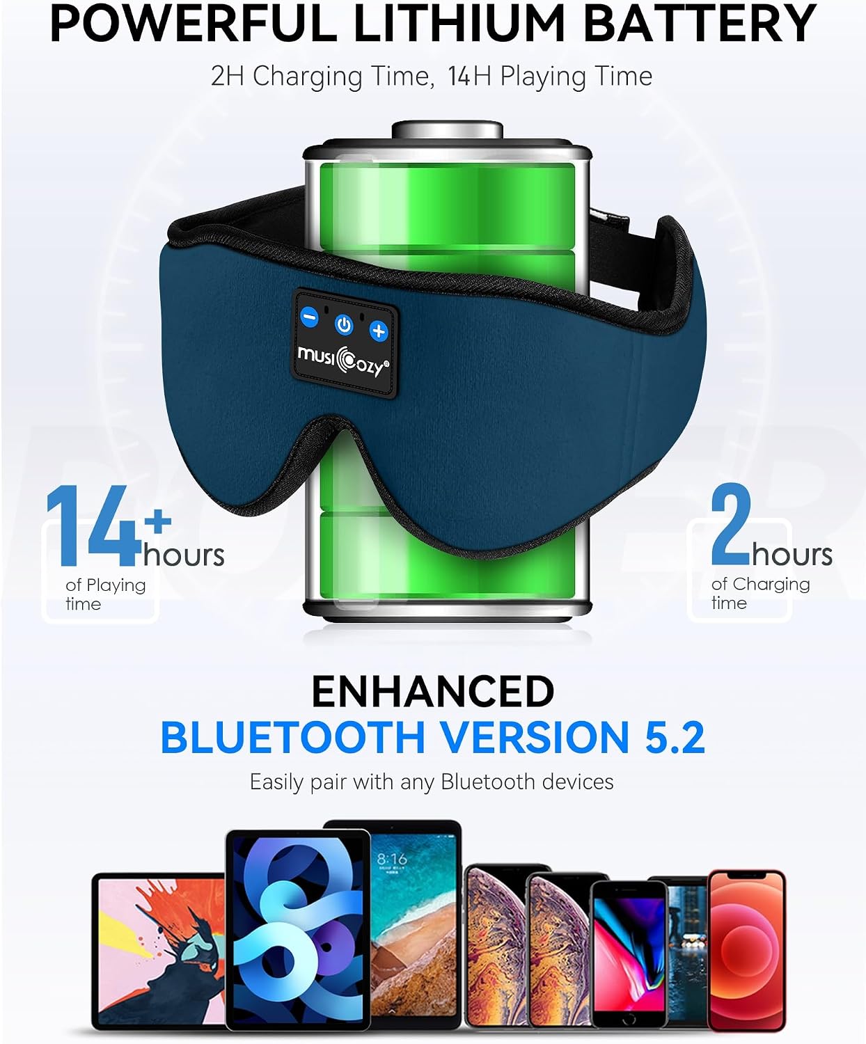 MUSICOZY 5.4 Sleep Headphones Bluetooth Headband Sleeping Eye Mask for Mom Women Men Wireless Music Earbuds Earphones