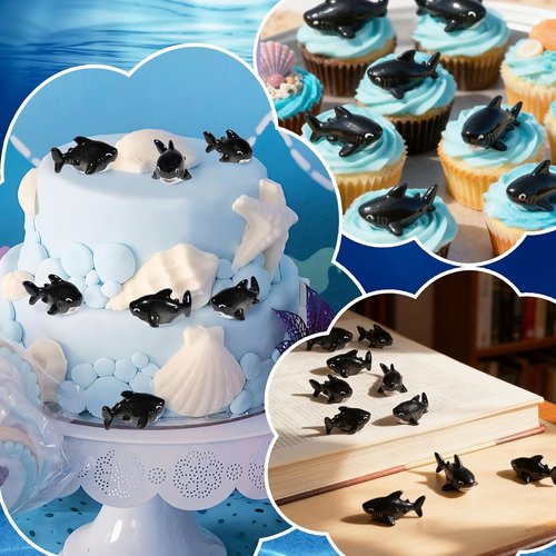 Exasinine Miniature Shark Figurines - 30 Pcs Resin DIY Accessories for Fish Tanks & Fairy Gardens (Black)