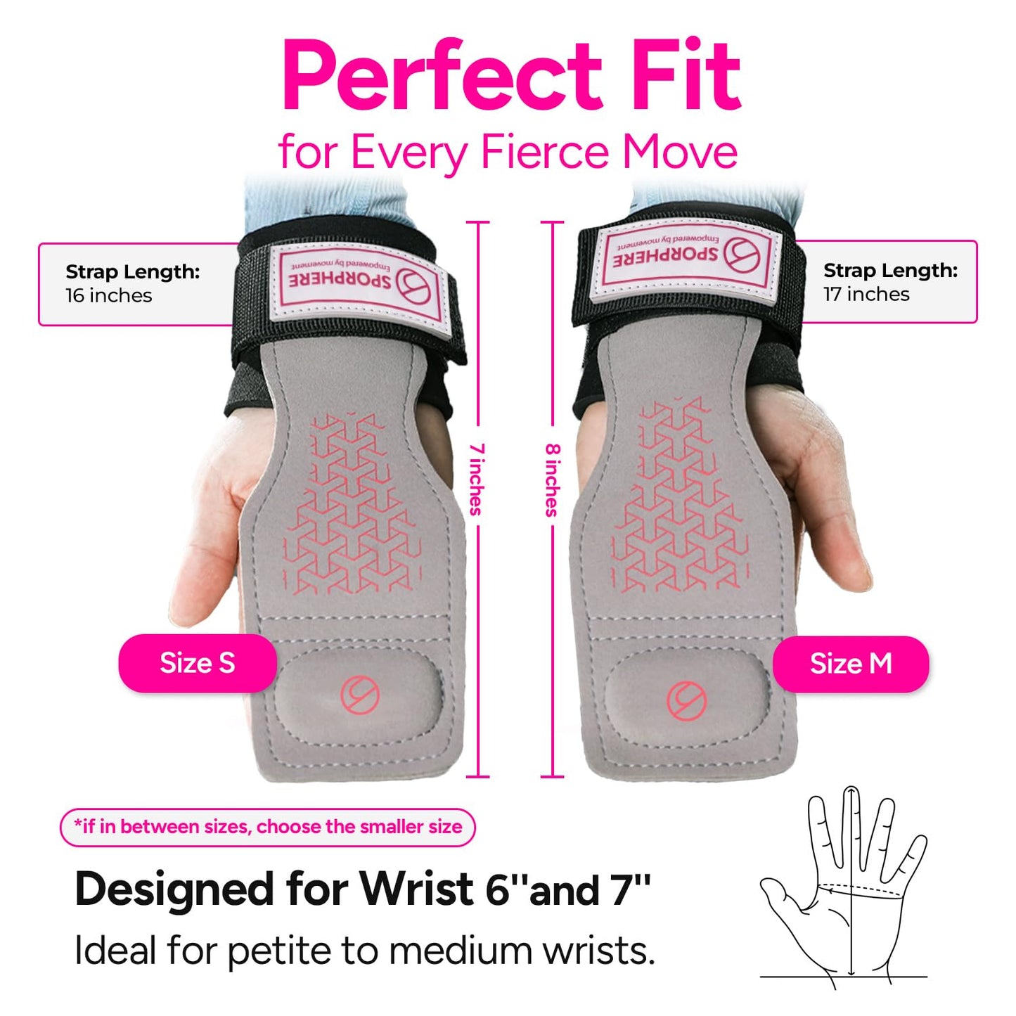 SPORPHERE Premium Crossfit Grips for Women – Anti-Slip Lifting Grips & Wrist Straps for Weightlifting, Workout, Deadlift, Pull-Ups, Barbell, Easy-to-Clean, Odor Free, Size Medium