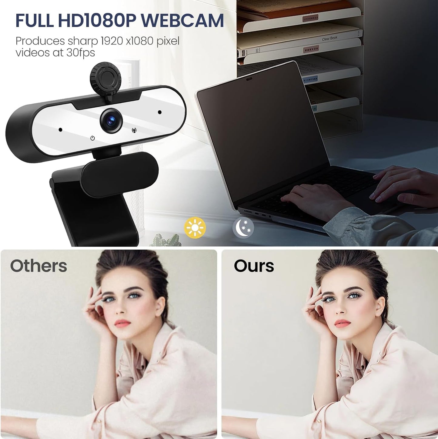 MTORED 1080P USB HD Video Webcam and Wide Angle Camera with Built-in Microphone and Rotatable Tripod,for Laptop