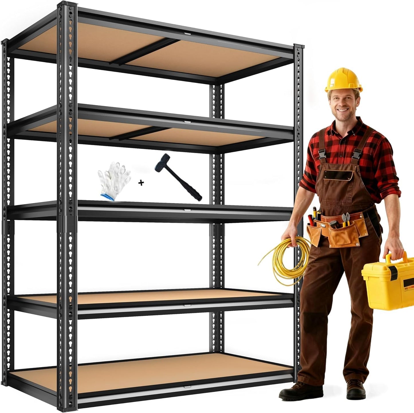 ROOMFAVE 2250LBS Storage Shelves Heavy Duty 5 Tier Garage Storage Shelves, Adjustable Metal Shelving Unit Utility Rack Shelf for Warehouse,Pantry,Closet,Kitchen 72" H x 35.56" W x 16" D, Black,Gift