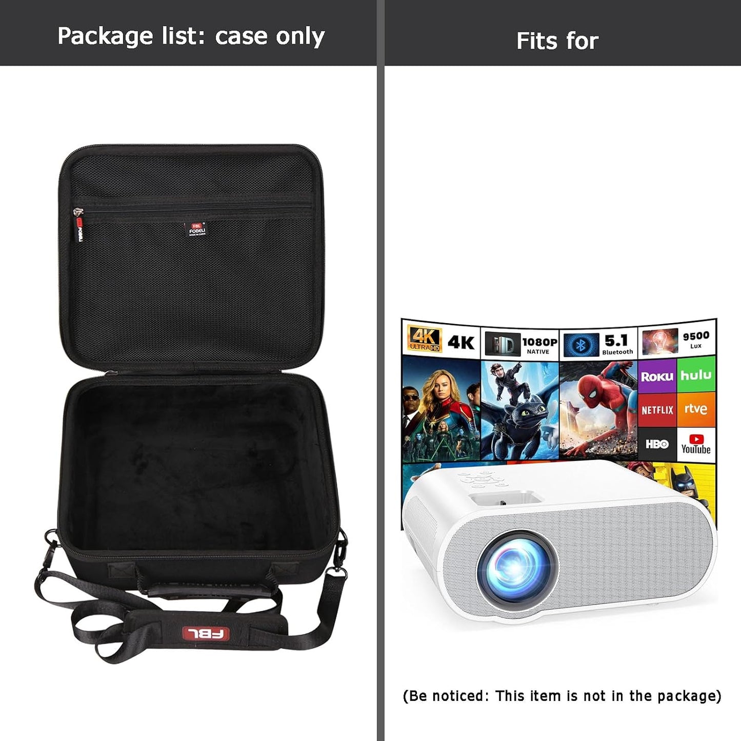 C10 10.8x10x4.1 Inches, FBLFOBELI Hard Carrying Projector Case Compatible with HOMPOW Mini Projector, Fits Most Major