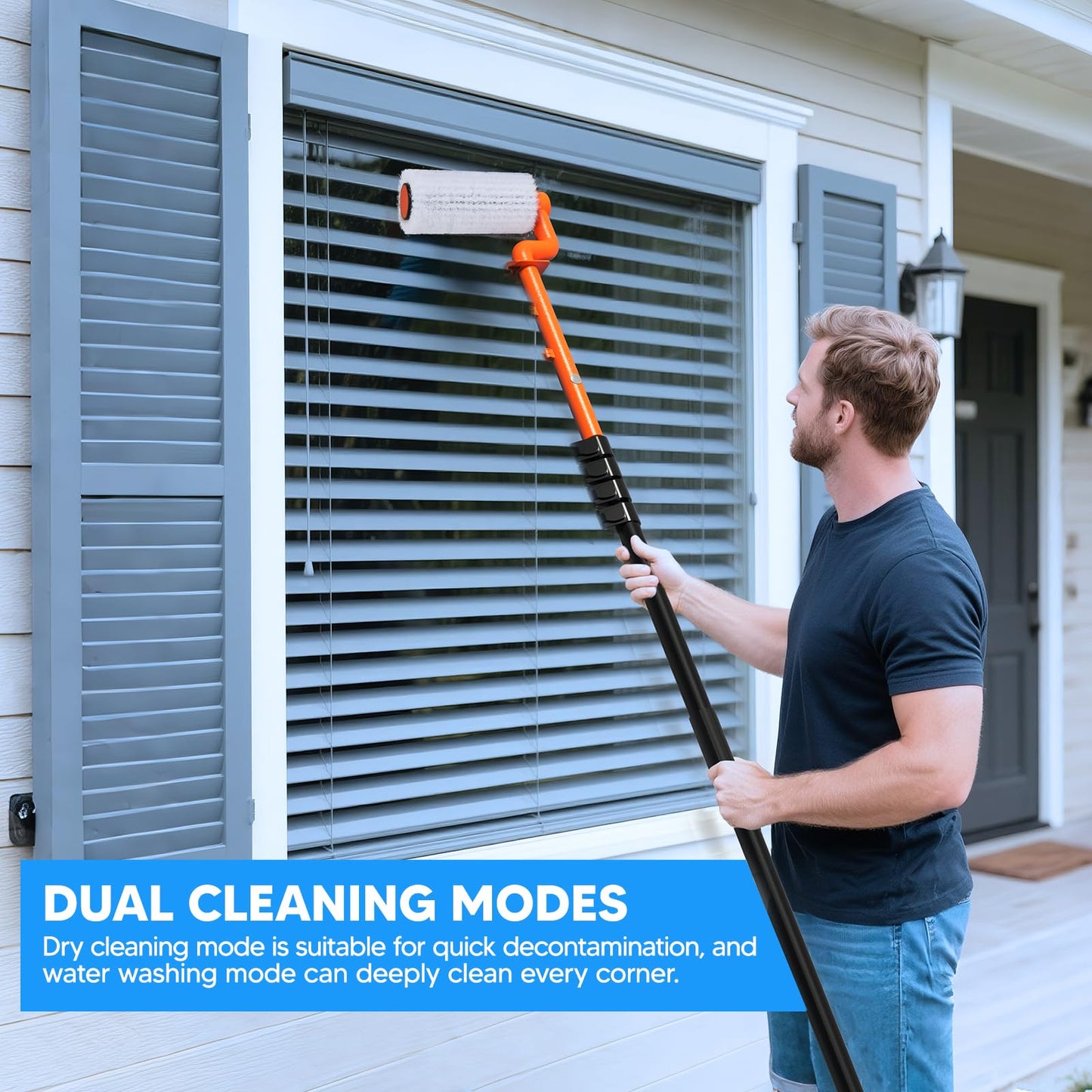 Electric Solar Panel Cleaning Brush and Pole, 20FT Telescopic Cleaning Roller Brush with Water Fed Pole，2 Hours Runtime, 2 Spin Speeds, for Solar Panlel, Outside High Window, Roof (Orange)