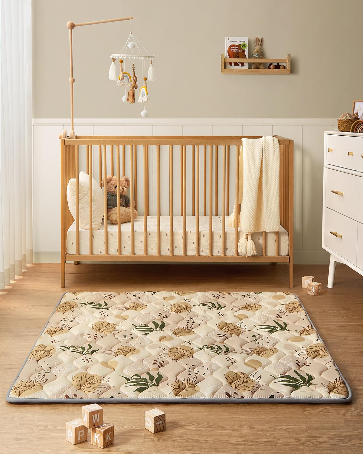 Blissful Diary Baby Play Mats for Floor, 50x50 Playpen Mat, Thick Cushioning Padding Foam Playmat for Baby and Toddlers Infants, Non-Slip & Machine Washable, Earth Tones Design