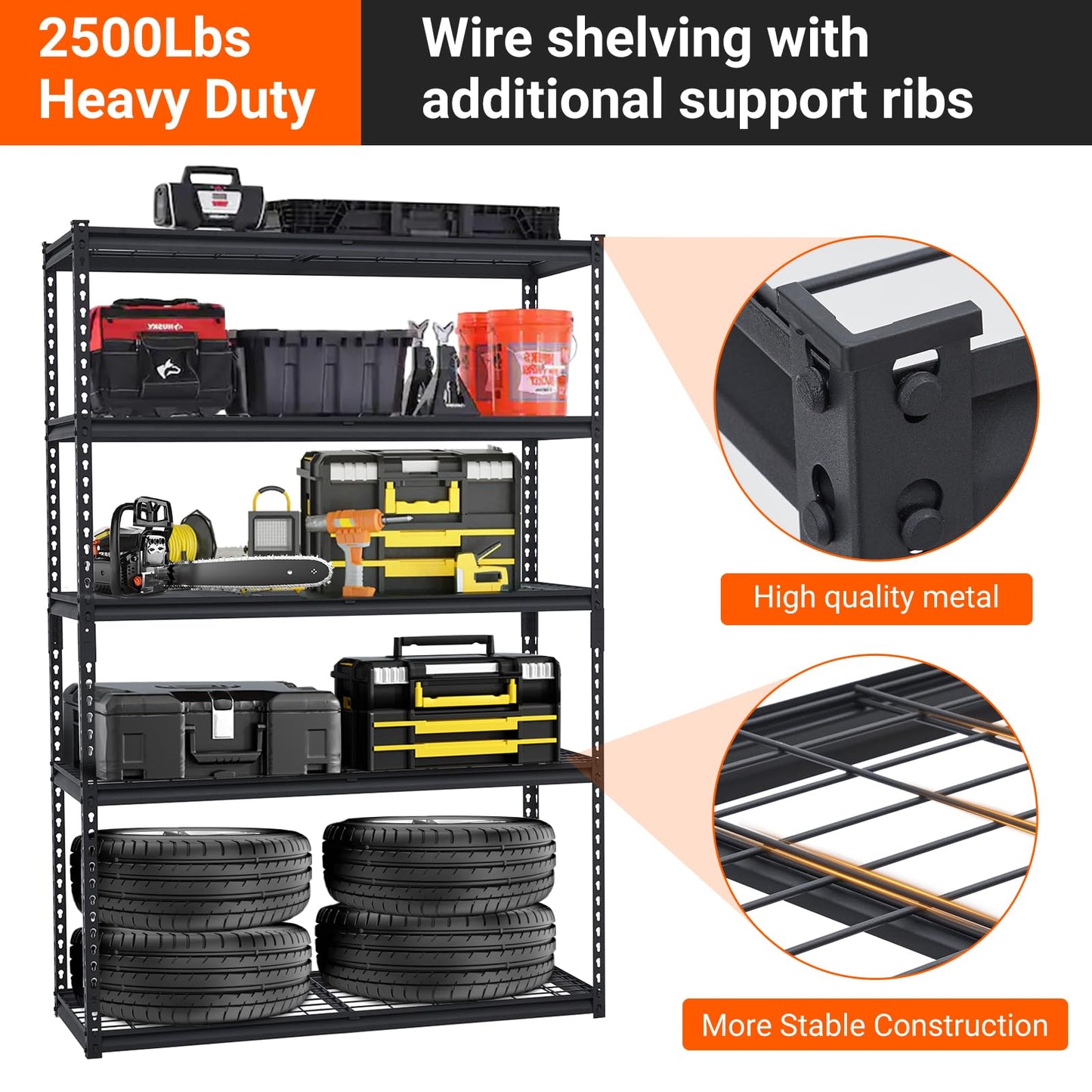 PioneerWorks Garage Shelving, 2500lbs Load Bearing Heavy Duty Storage Shelving, 48x18x72in Adjustable Storage Shelves, Durable Metal Storage Shelves, Easy Assemble for Garage, Kitchen