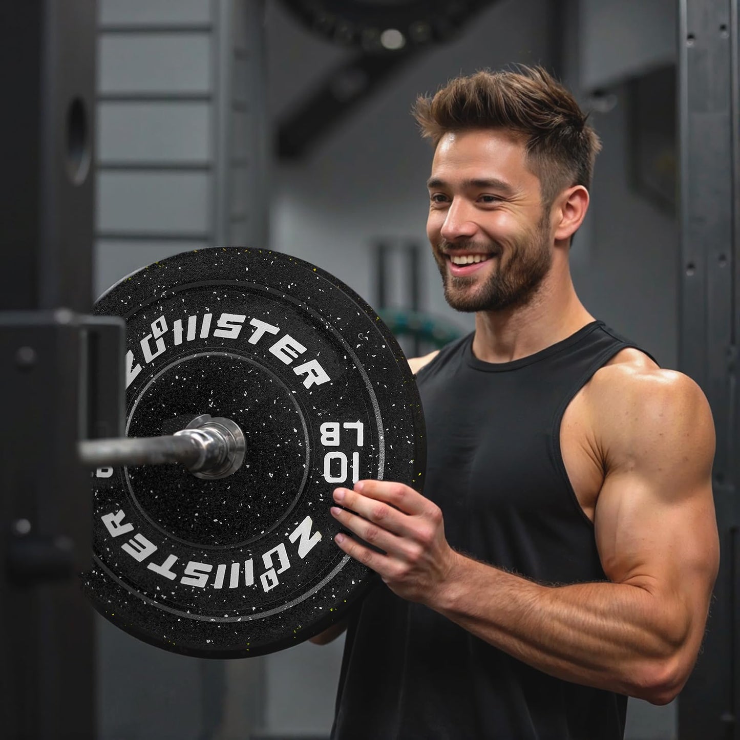 Zoomster Bumper Plate Olympic Weight High Bounce with Steel Insert Strength Training Lifting (160LB Set) Black