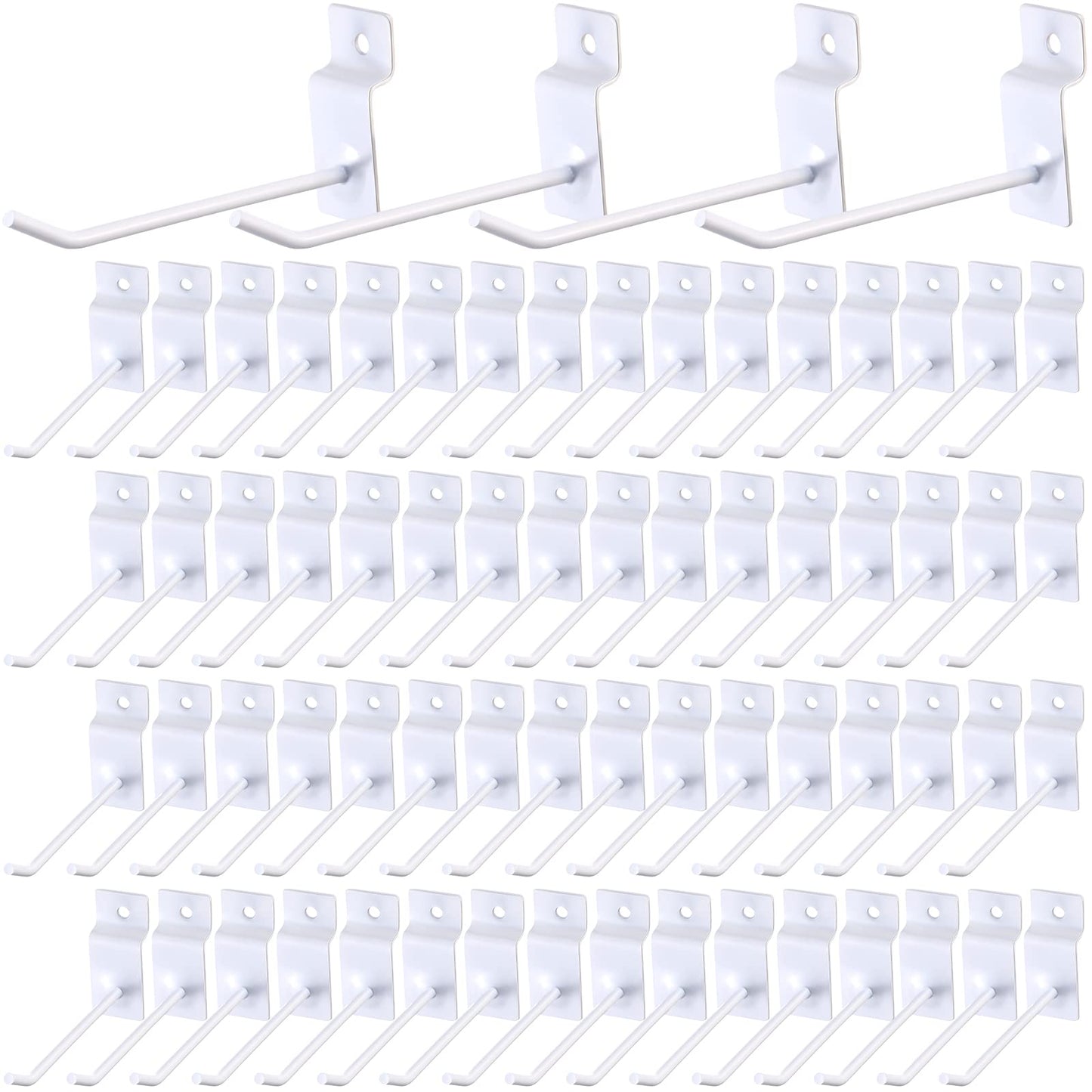 Moxweyeni 100 Pack Slatwall Hooks Slatwall Accessories Slat Wall Hanging Pegboard Hangers Slat Board Display Hooks for Retail Garage Organization Gridwall, White(4 Inch)