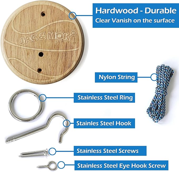 Hook and Ring Toss Game Swing Game DIY Kit -Stainless Steel Ring, Polyester Rope and Hardware