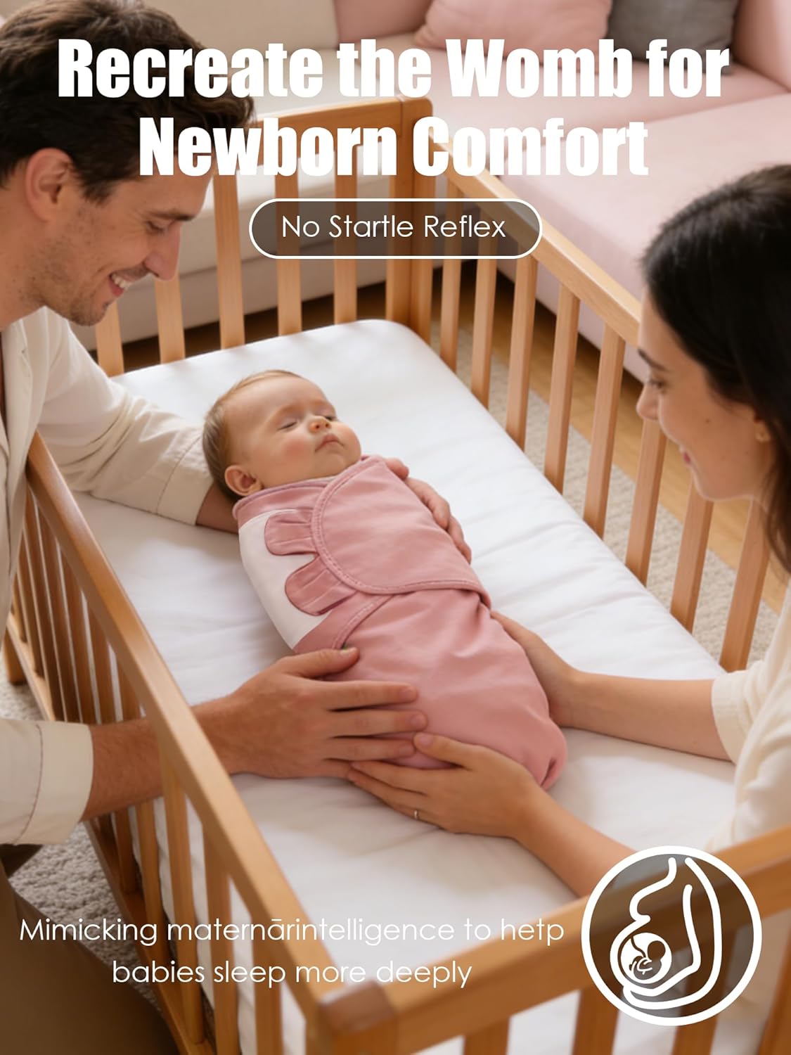 Skiennix Newborn Swaddle Blanket Wrap | Adjustable 100% Cotton Sleep Sack (3-Pack) - Soft & Breathable in Dusty Rose, Pearl & Mauve
