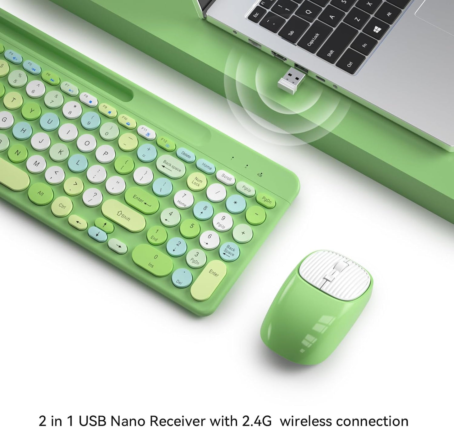 XISOGUU 2.4GHz Retro Wireless Keyboard and Mouse Combo, Full-Size USB Keyboard with Round Keycaps, Wireless