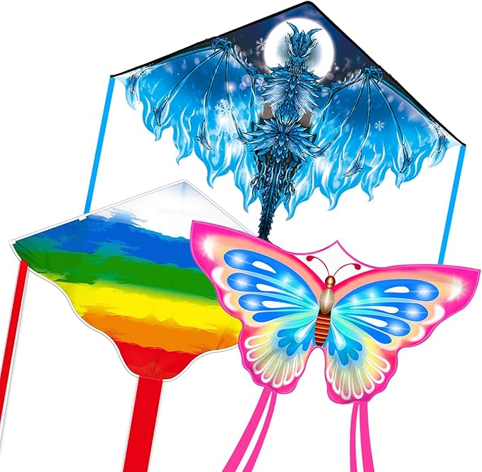 Mint's Colorful Life Kite Set for Kids and Adults, Easy to Fly Butterfly Delta Airplane Dragon Octopus Kite, Large Beach Kites Kits with 300ft String, Best for Gifts & Family Outings