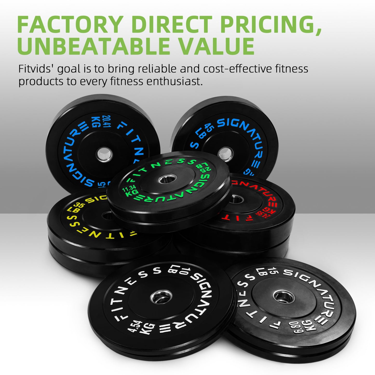 Fitvids Olympic Bumper Weight Plates 70 LB Pair Black