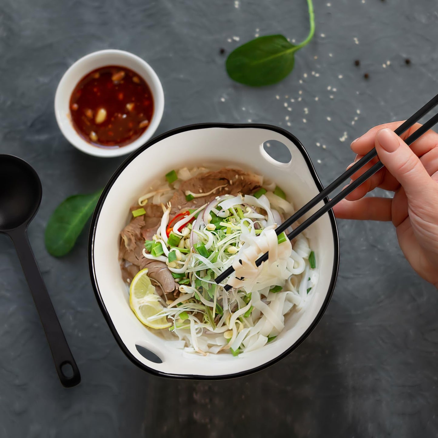 DAYYET Ceramic Ramen Bowl with Chopsticks and Spoon, 26 oz Farmhouse Deep Japanese Noodle Bowl for Udon, Soba, Pho, Rice and Soup, Microwave and Dishwasher Safe, White