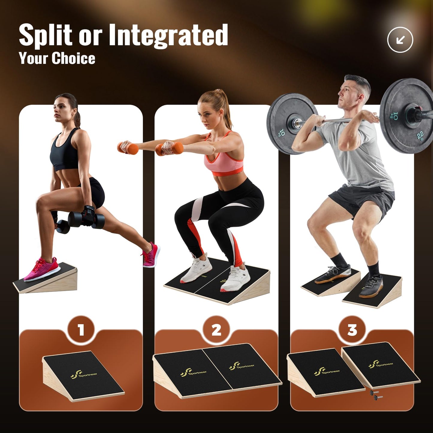 Sportneer Squat Wedge - Squat Wedge Block 1200 LBS - 15°/ 20° Slant Board for Squats Wooden Heel Elevated Board for Squats Weightliting Home Gym Squat Wedge Non-Slip (Black, 20°)