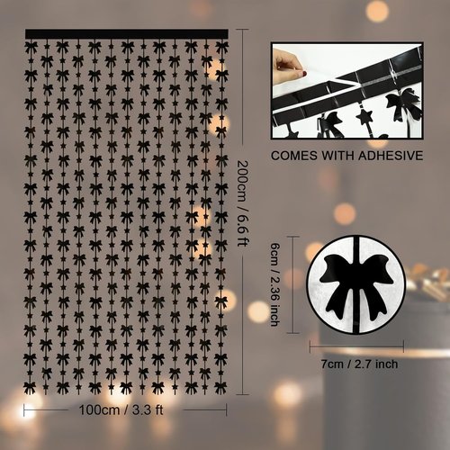 Menstarsi Black Bow Party Decorations - 2 Pack Foil Fringe Curtains | 3.3 X 6.6 ft Backdrop for Events