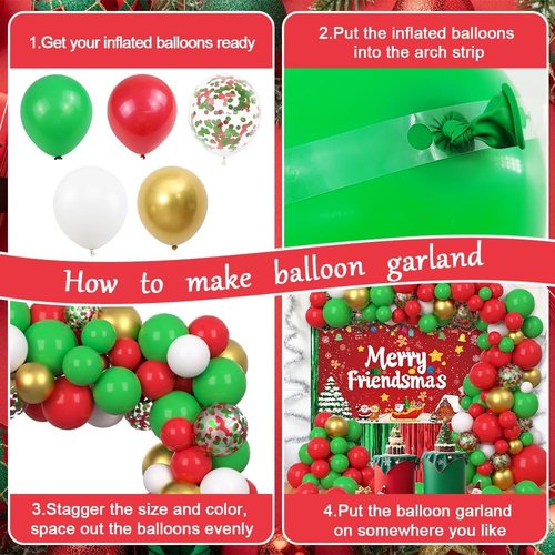 AIBIIN Christmas Balloon Arch Kit - 105pcs Friendsmas Party Decorations with Merry Friendsmas Banner & Foil Curtain