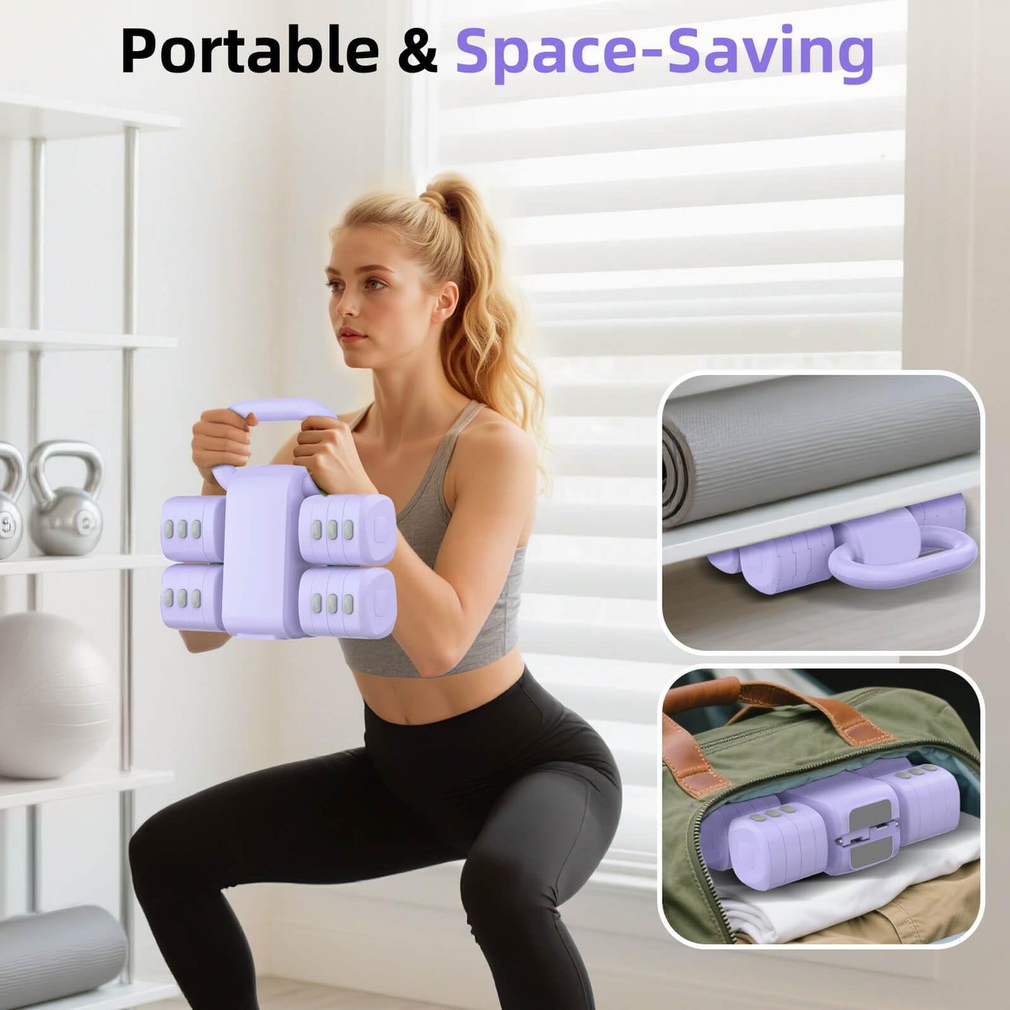 Nimsqury 2-in-1 Adjustable Dumbbell Set, Upgraded 4 Levels Hand Weights for Women Men, Each 2.2/3.3/4.4/5.5lb, Convertible Weights Dumbbells and Kettlebell Set for Home Gym Exercise & Fitness