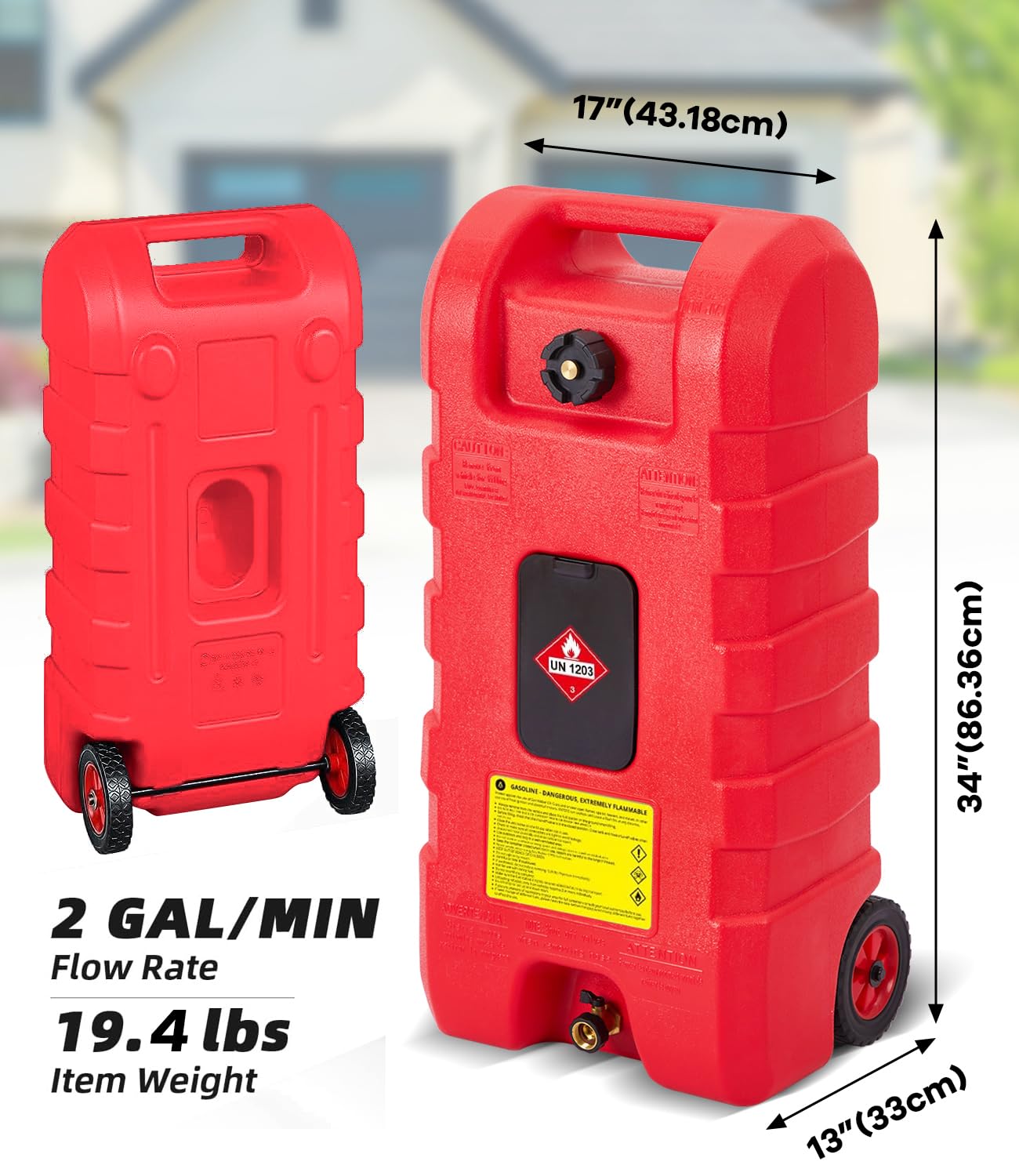 Garvee 15 Gallon Gas Can, Heavy-Duty Portable Fuel Caddy with Manual Fuel Transfer Pump, Portable Diesel Tank on Wheels with 10 ft Hose for Lawn Mowers, Cars, Boats, Tractor, UTV, Camping,Red
