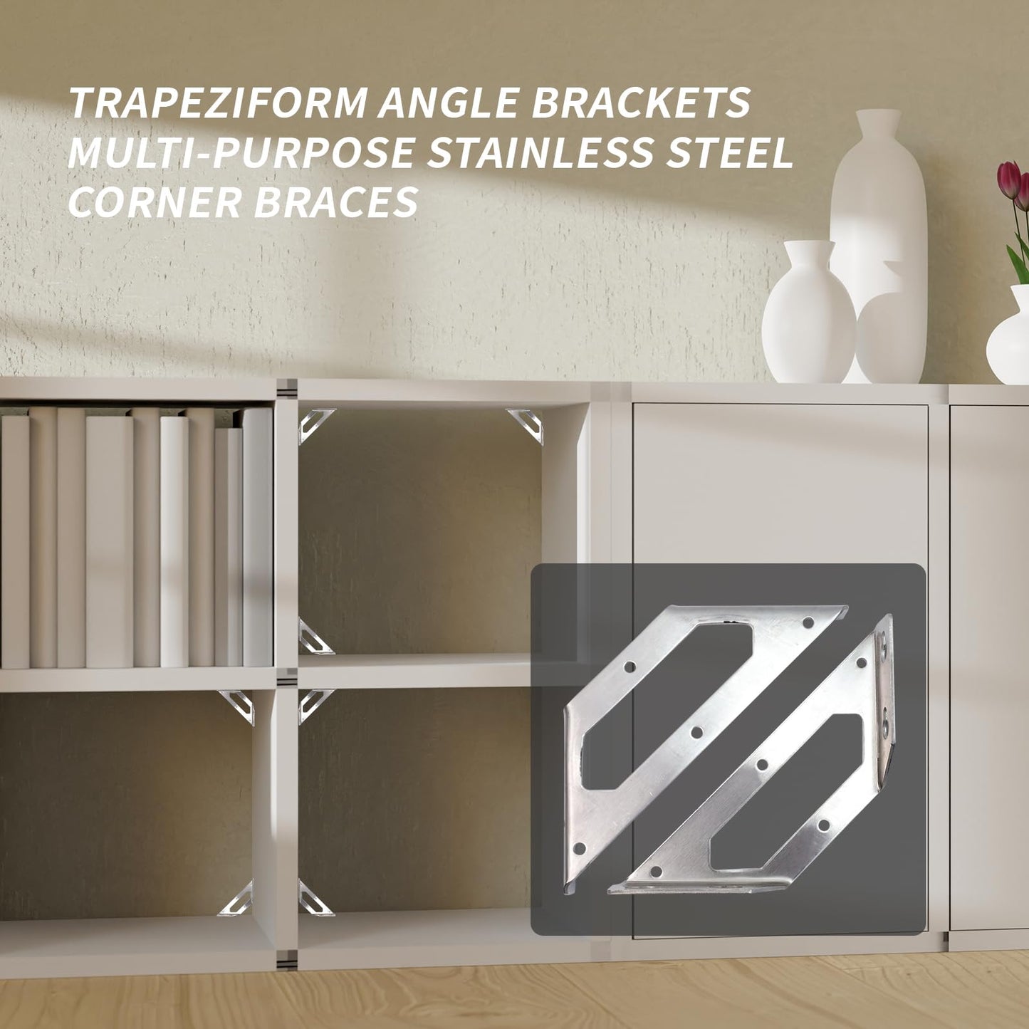 Rannb Trapeziform Angle Brackets Multi-Purpose Stainless Steel Corner Braces Large Size - 4pcs