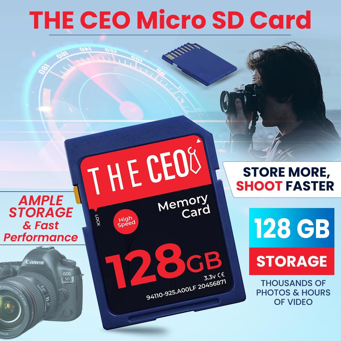 THE CEO 90MB/s 10 128GB Memory Card Ultra SDHC UHS-I High-Speed & Reliable Camera Card - Class for Fast Read/Write