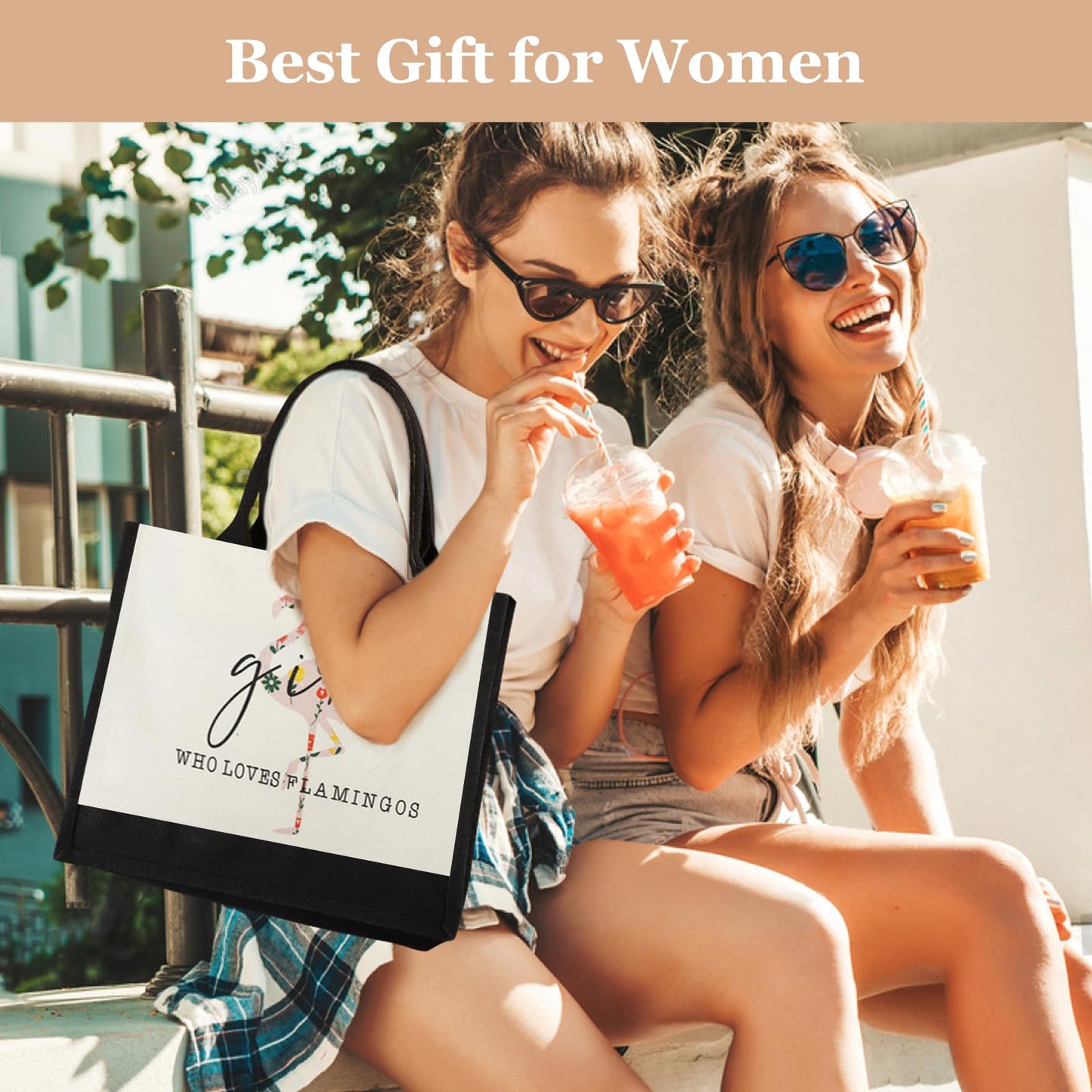 Canvas Tote Bag for Women, Cute Flamingo Gifts for Women, Flamingo Lover Gifts Aesthetic Beach Bag Reusable Grocery Bag, Birthday Christmas Gift for Mom Daughter Friends Sisters Who Loves Flamingos