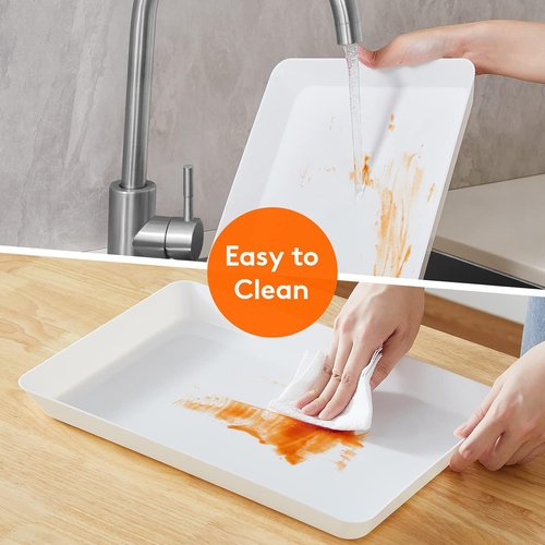 Lifewit Plastic Serving Tray - Reusable Large Platter for Parties | 14.5" x 9.5", White, Set of 3