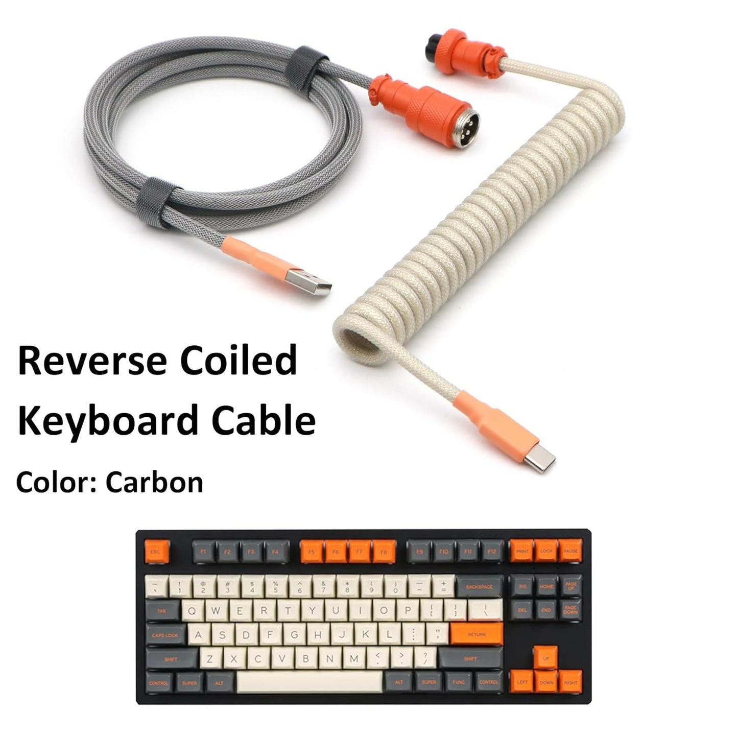 KCSJXF 5FT Reverse Coiled USB-C Keyboard Cable, Double-Sleeved Mechanical Keyboard Cable with Detachable Metal Aviator