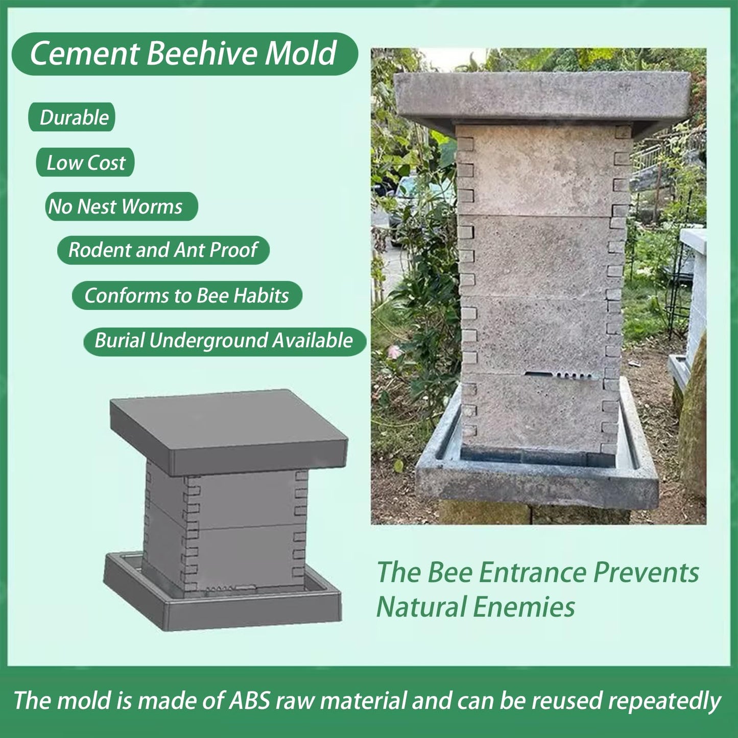 5-Piece Concrete Beehive Mold Set, Reusable ABS Beekeeping Molds for DIY Durable Cement Bee Box Mould for Beekeeping Supplies