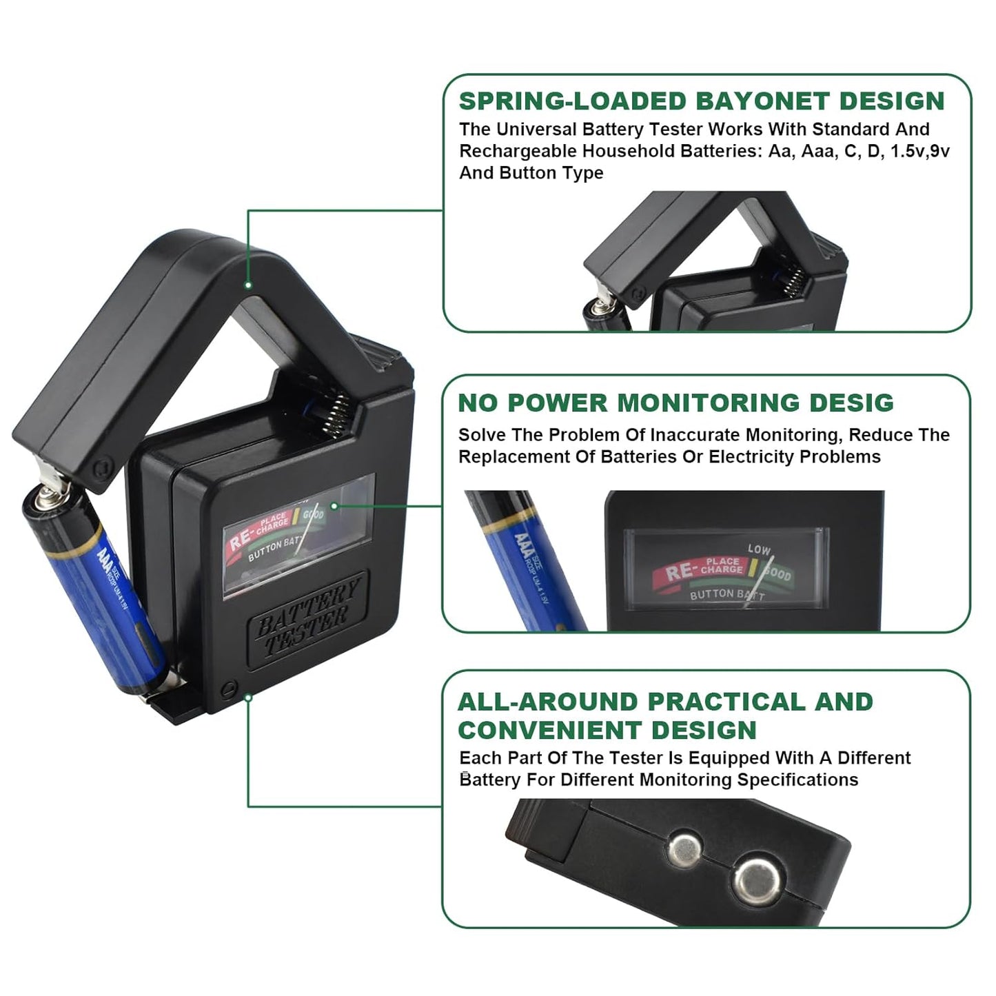 UBANU 1Pc BT-860 9V 1.5V Universal Small Battery Volt Tester Checker, High Accuracy Portable Digital Battery Capacity