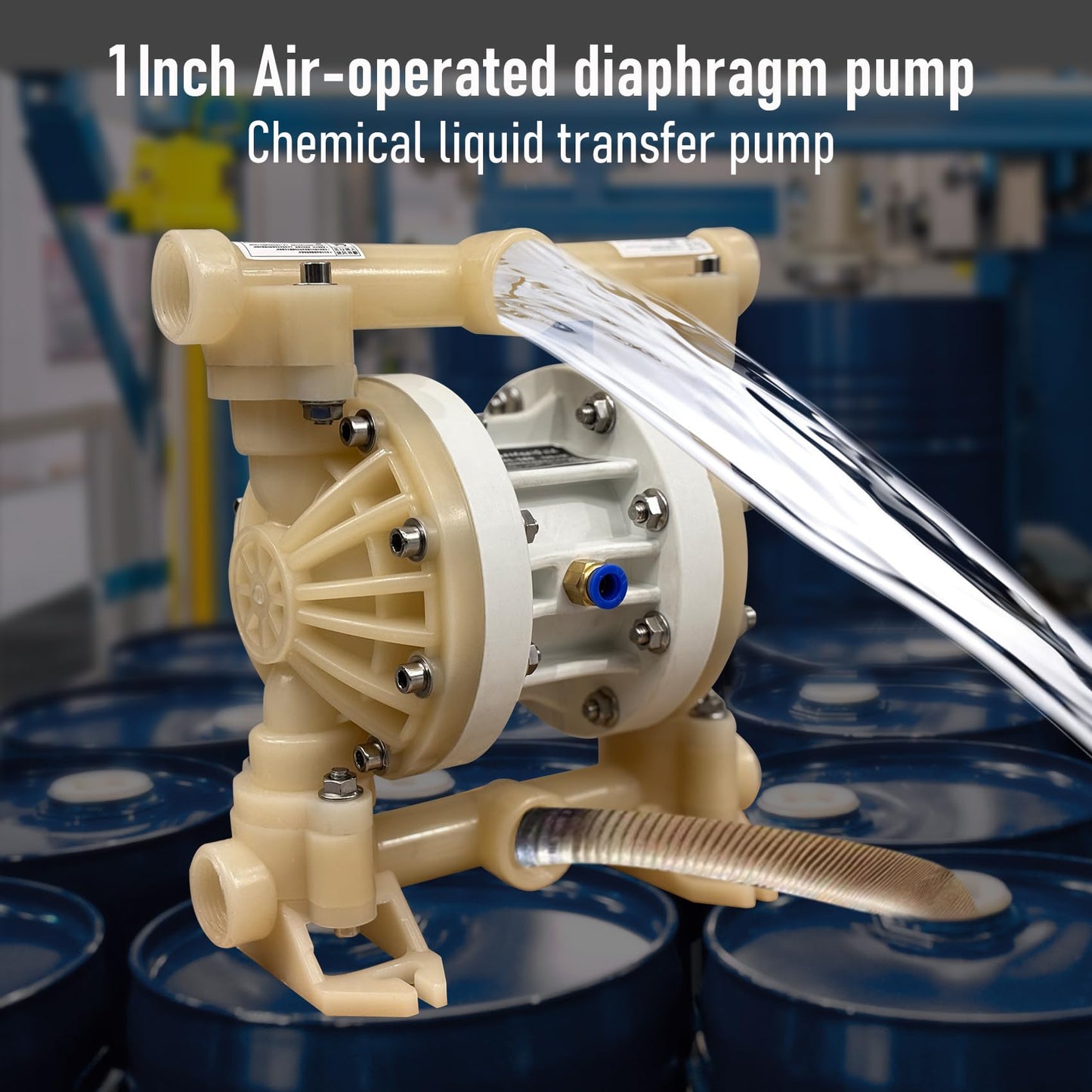 Air-Operated Double Diaphragm Pump, PVDF body, PTFE diaphragm， highly corrosive chemical pump 1 inch 17GPM (QBZ-25PVDF)