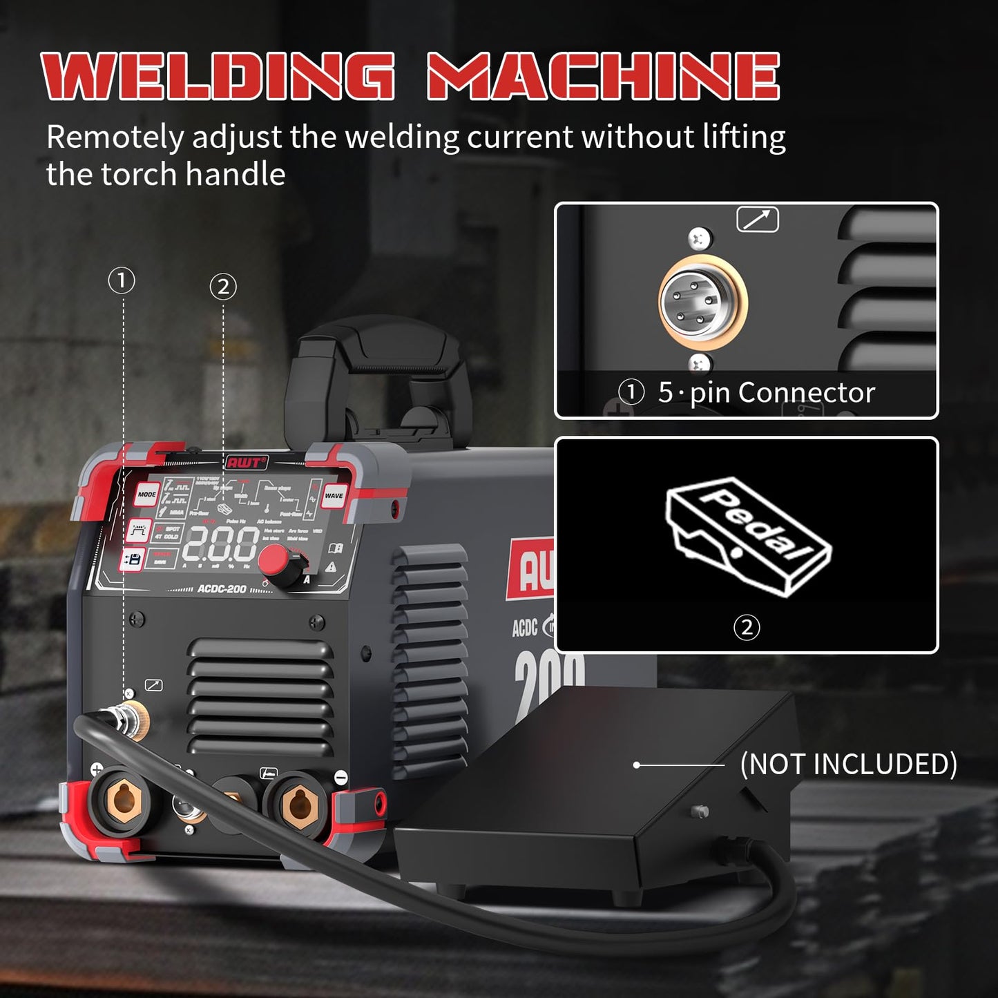 AWT AC/DC 200A TIG Welder Machine With Pulse,10 IN 1 Aluminum TIG Welder 110V/220V With LED Display,AC DC HF TIG/PULSED TIG/COLD TIG/SPOT TIG/STICK Welding Machine with 2T/4T