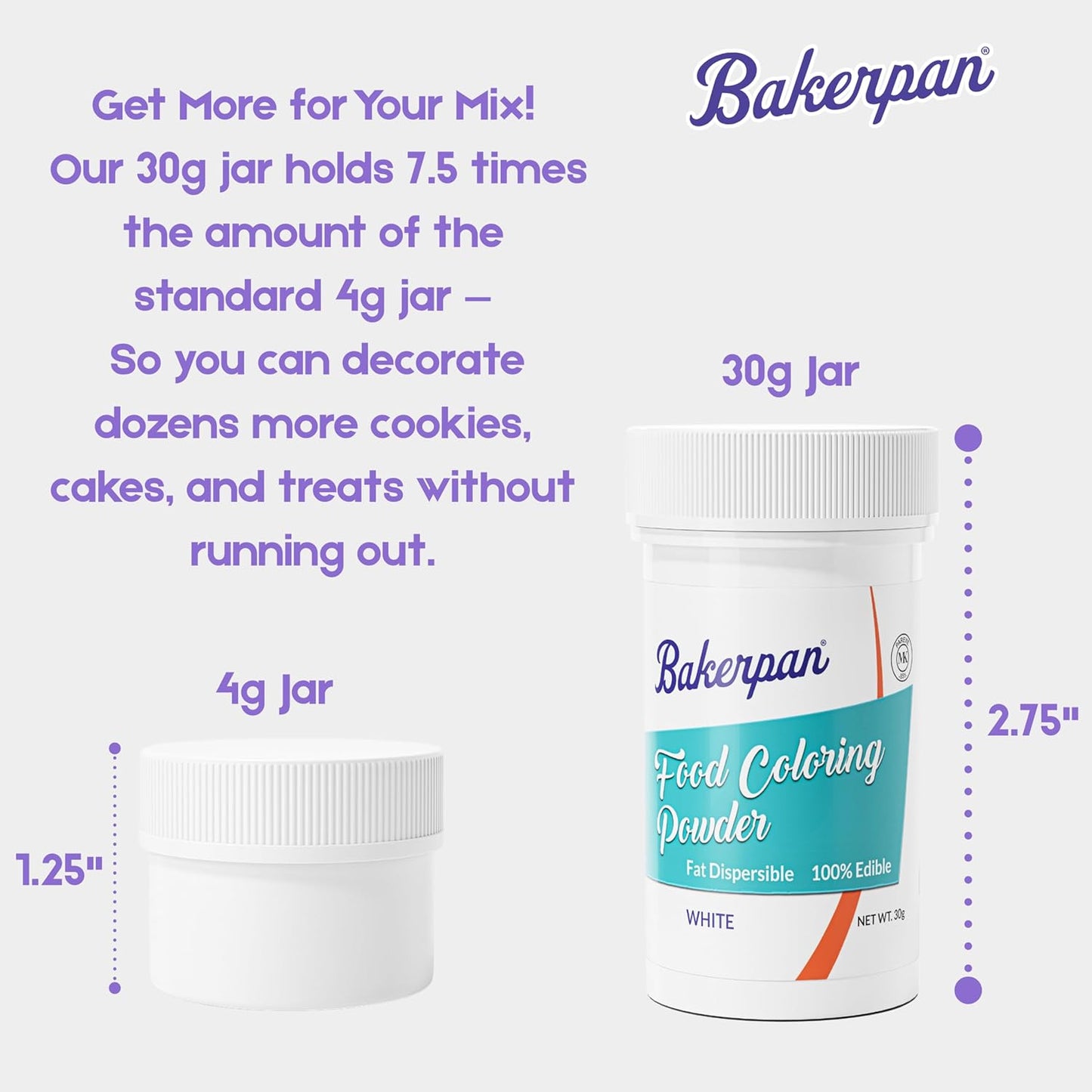 Bakerpan White Food Coloring Powder - Oil-Based, Dye-Free, Perfect for Frosting & Baking - 30g