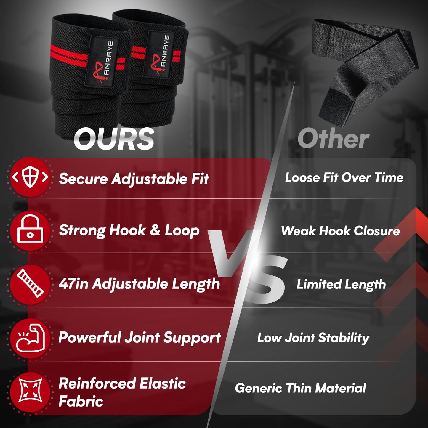 Anraye Elbow Wraps for Weightlifting - 47" Adjustable Compression Straps & Brace for Joint Support (1 Pair), Elbow Wraps Weight Lifting Men Women for Bench Press Powerlifting and Fitness Training